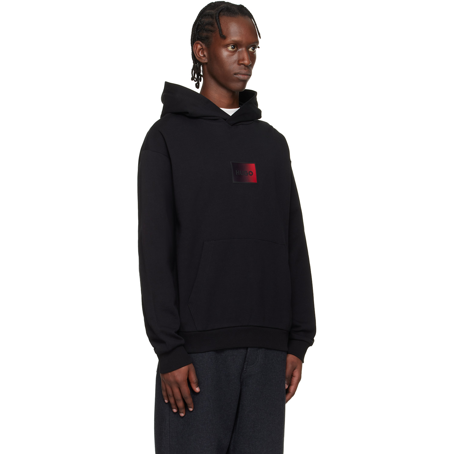 Hugo Black Cotton-terry Gradient Logo Hoodie 