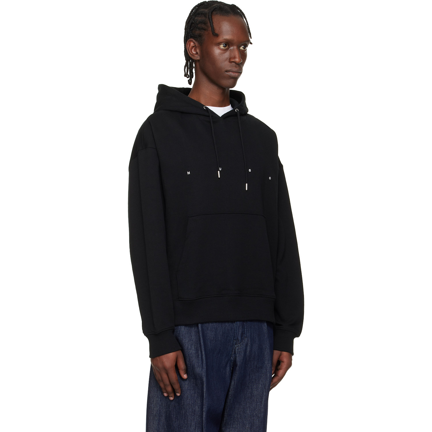  Hugo Black Oversized-fit Graphic Print Hoodie 