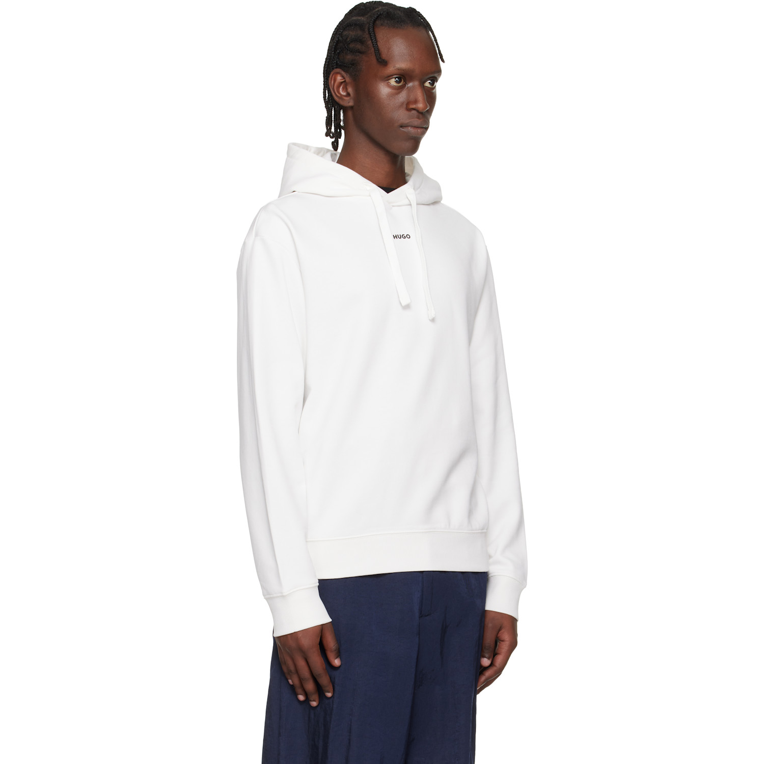  Hugo White Relaxed-fit Logo Print Hoodie 