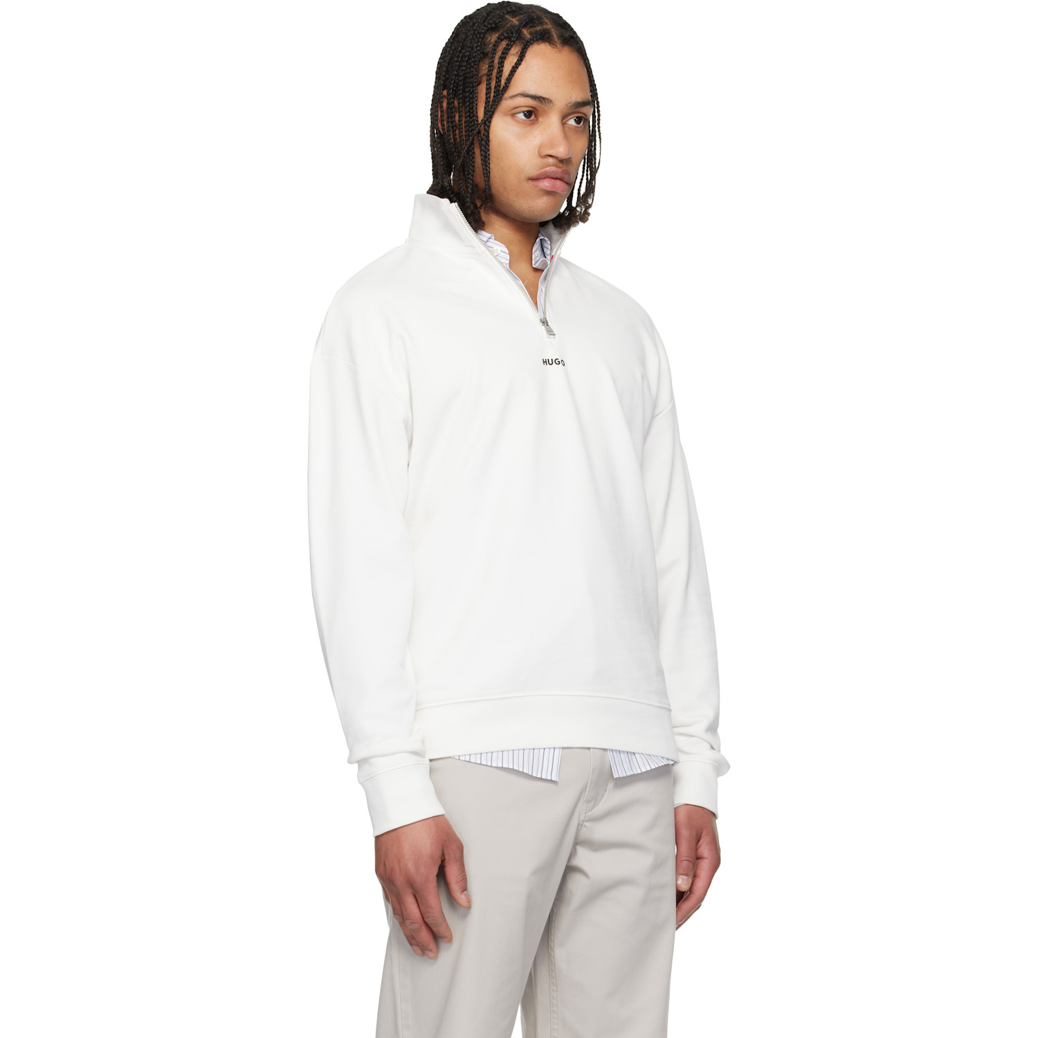  Hugo White Cotton-terry Logo Zip Neck Track Jacket 