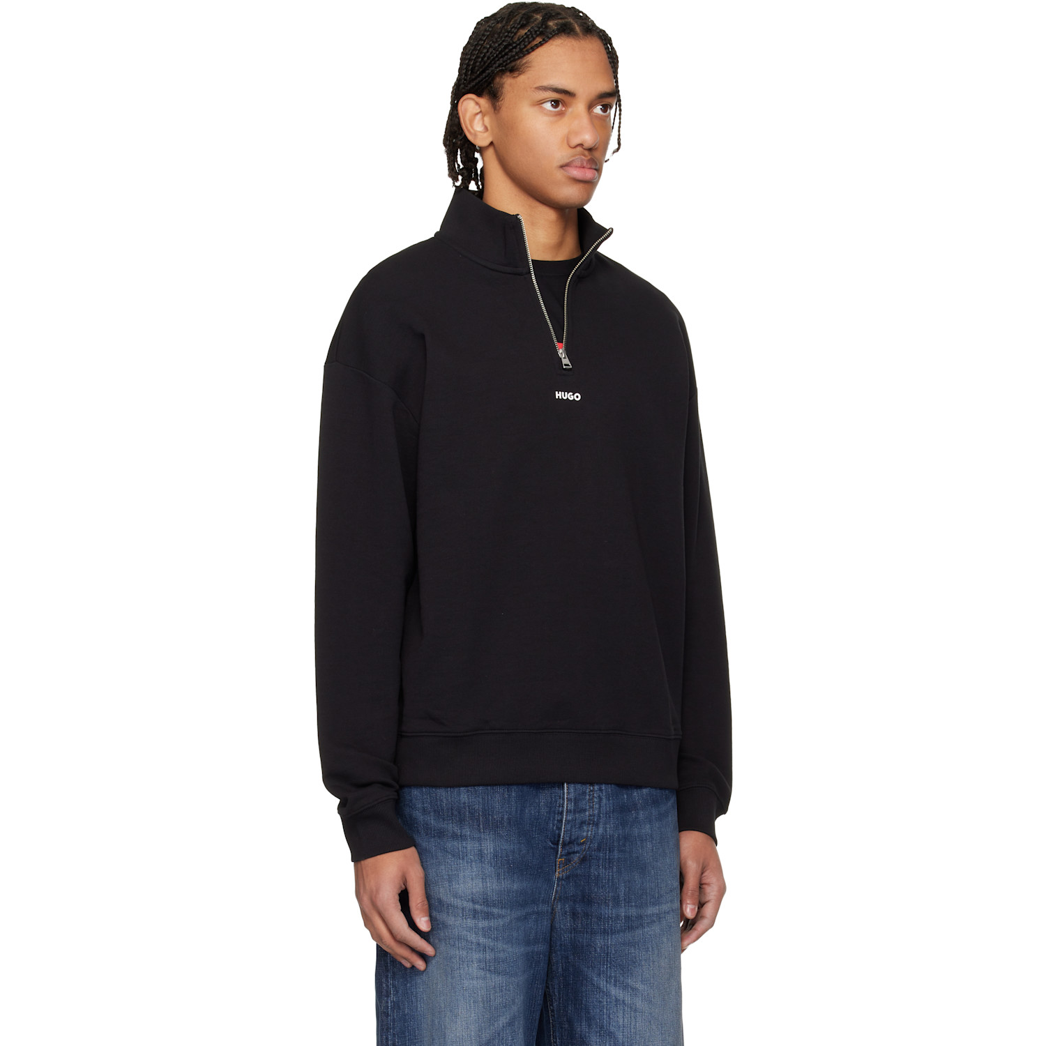  Hugo Black Cotton Terry Logo-print Sweatshirt 