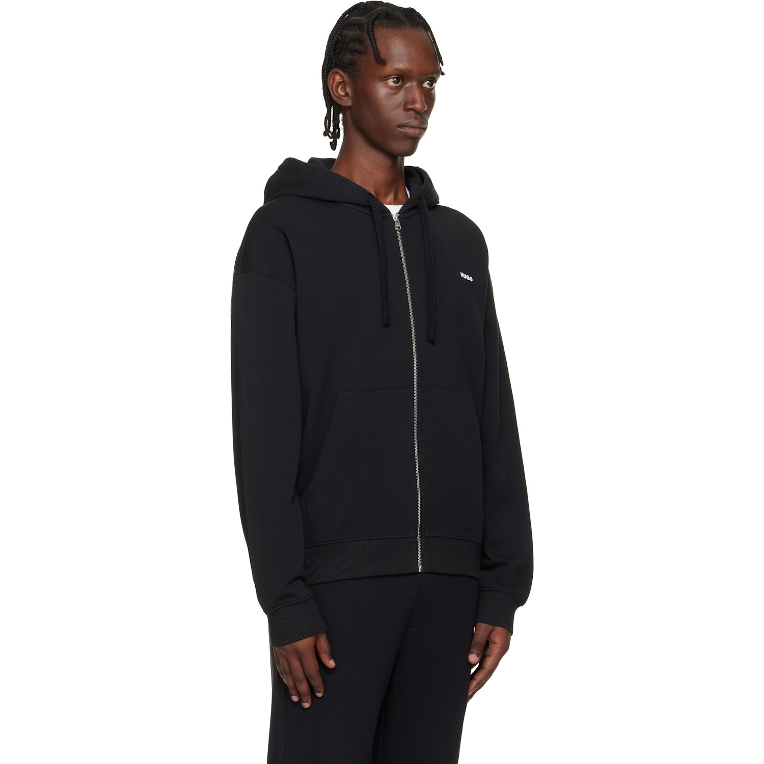  Hugo Black Relaxed-fit Logo Detail Hoodie 