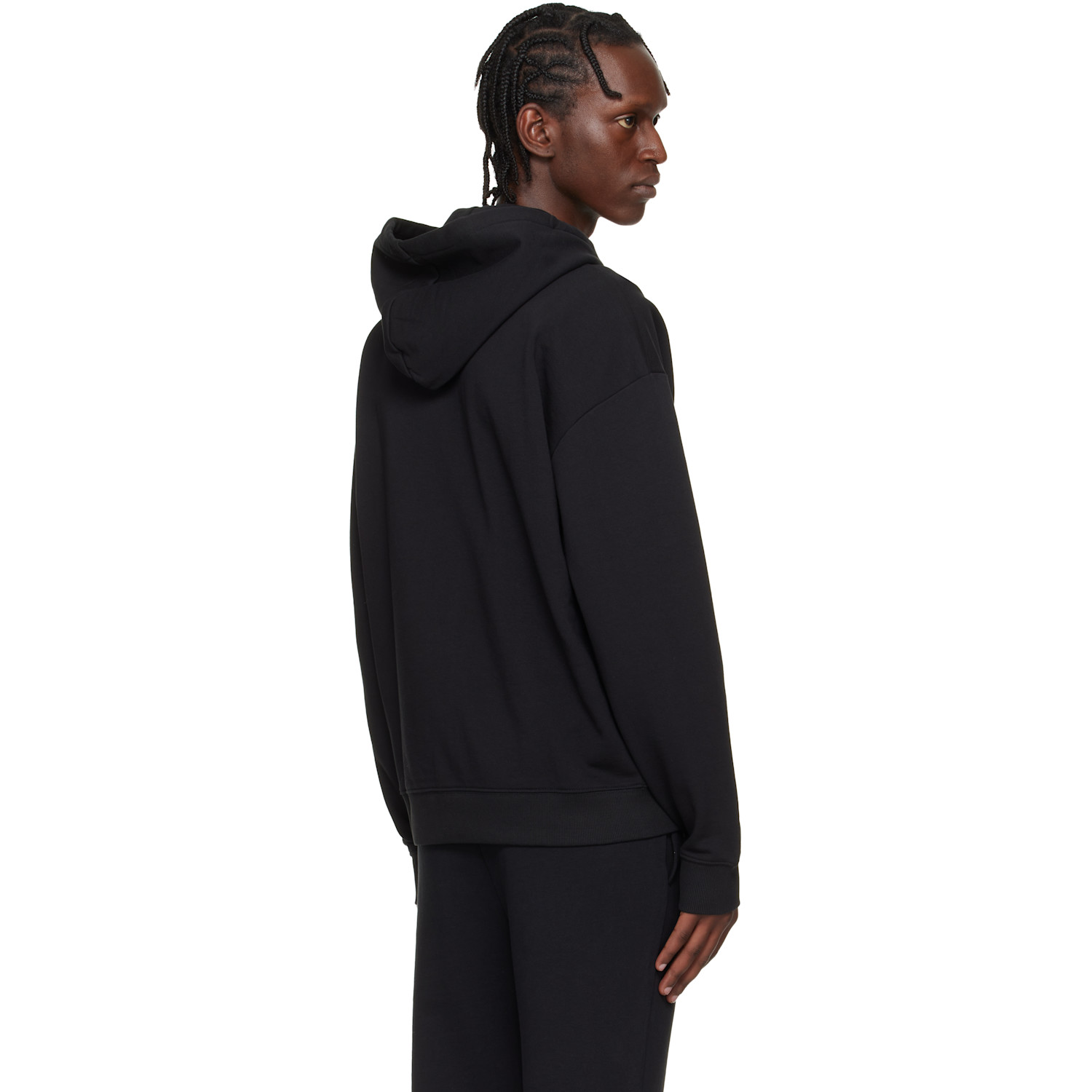  Hugo Black Relaxed-fit Logo Detail Hoodie 