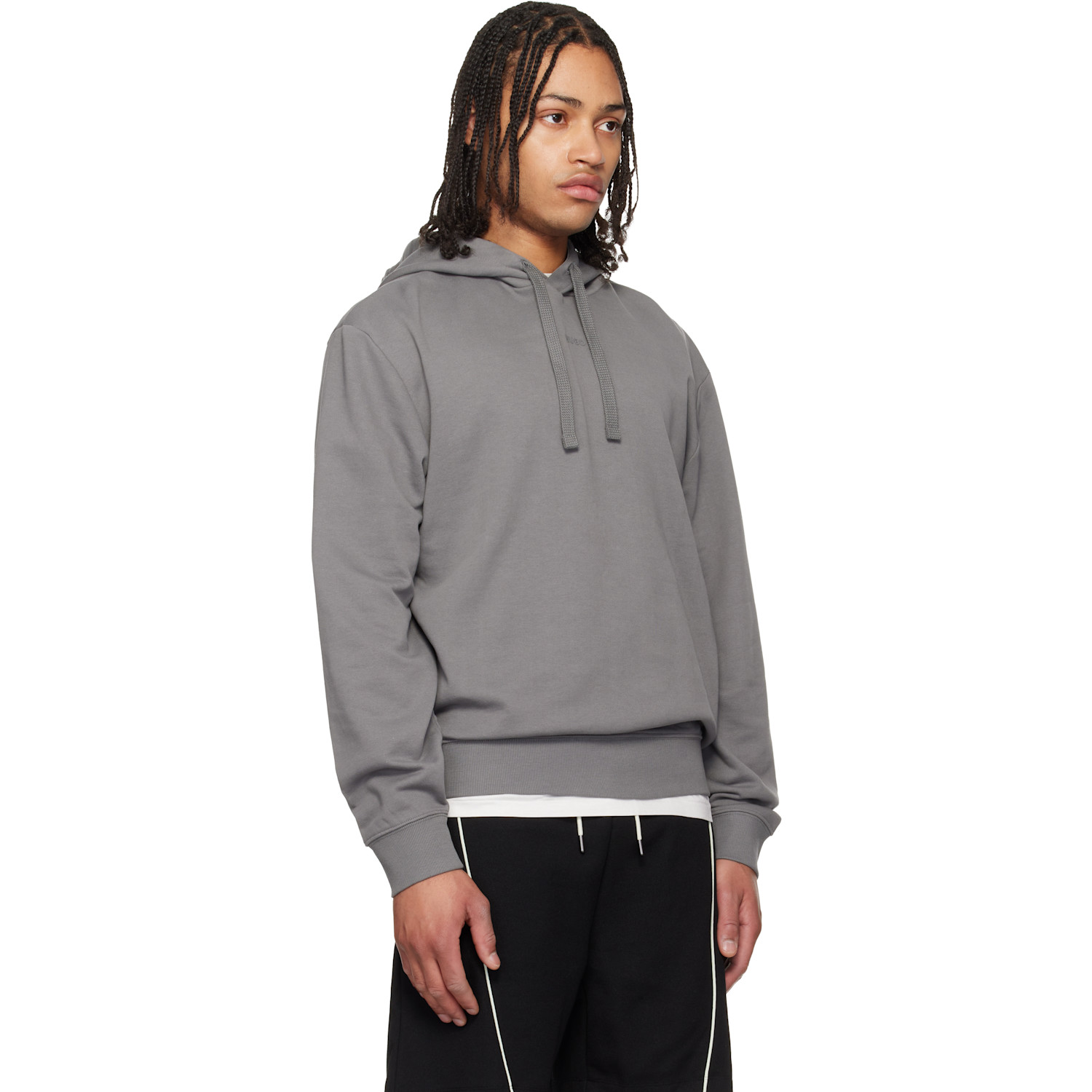  Hugo Gray Cotton Terry Contrast Logo Hoodie 