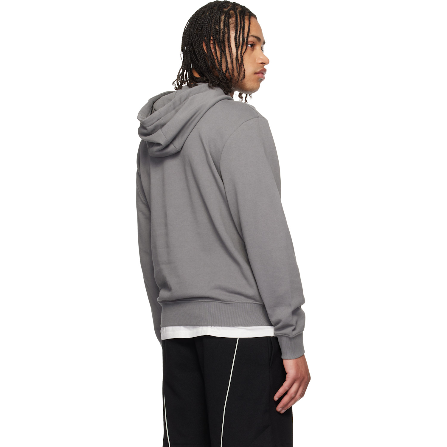  Hugo Gray Cotton Terry Contrast Logo Hoodie 