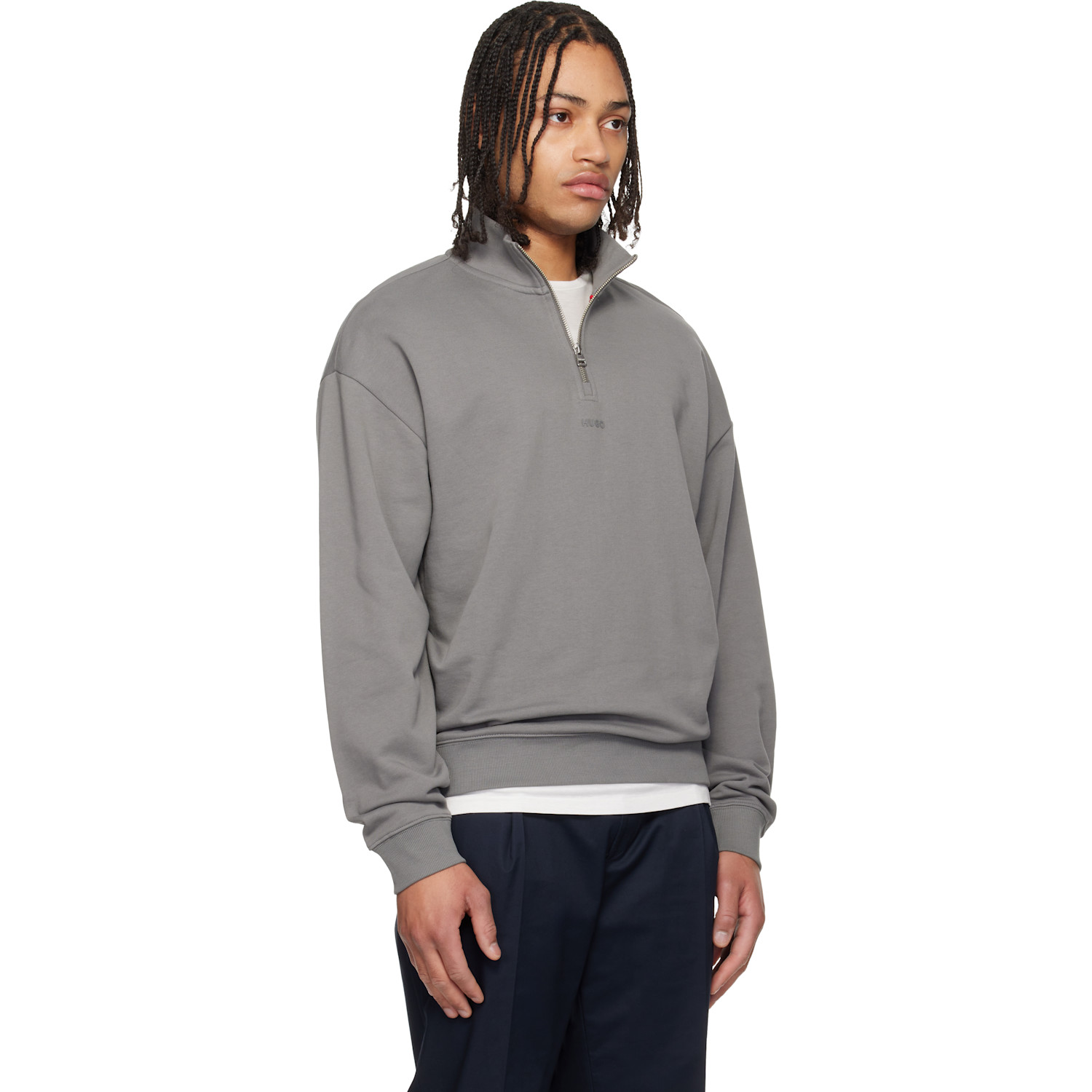  Hugo Gray Cotton Terry Logo-print Sweatshirt 