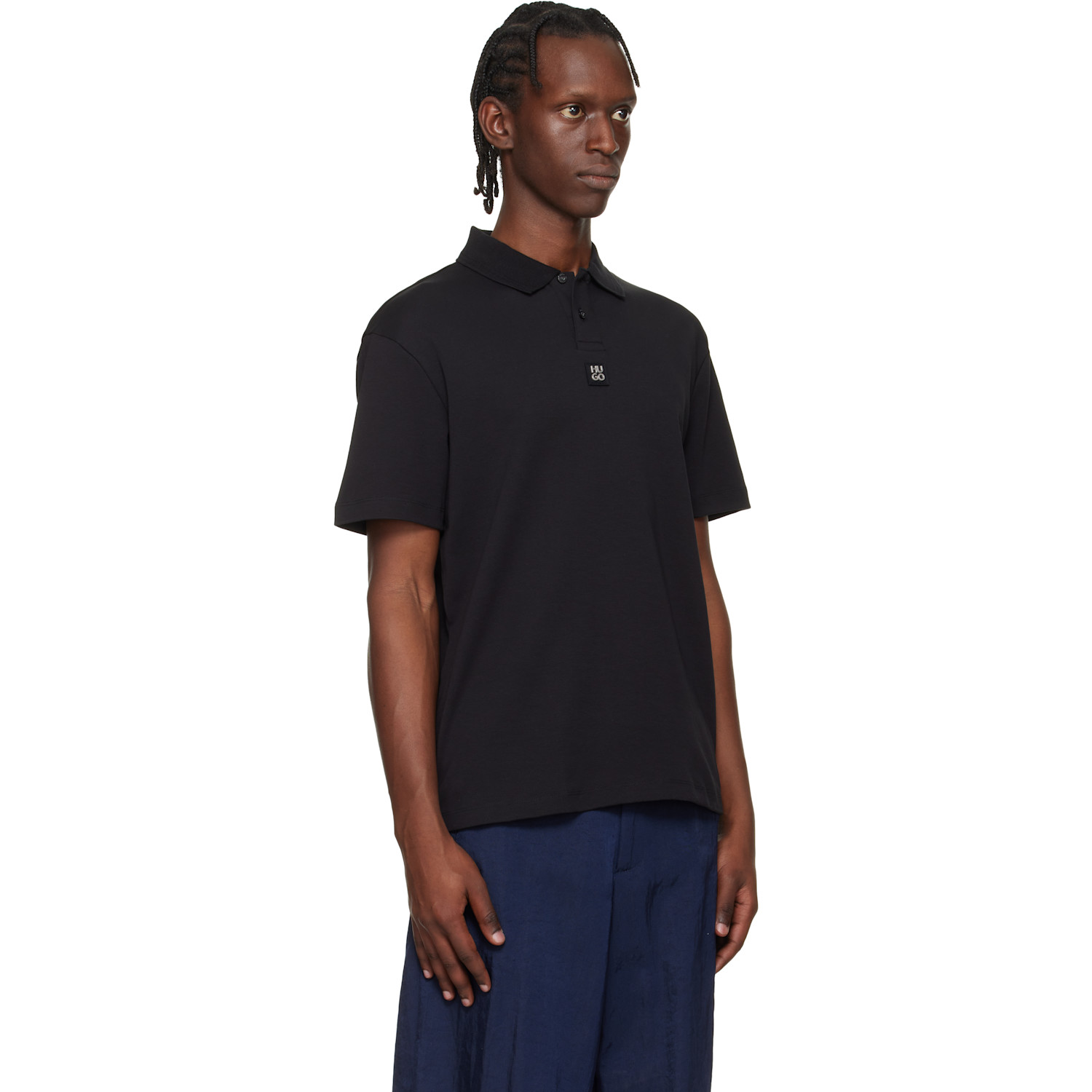  Hugo Black Stacked-logo Interlock Polo 