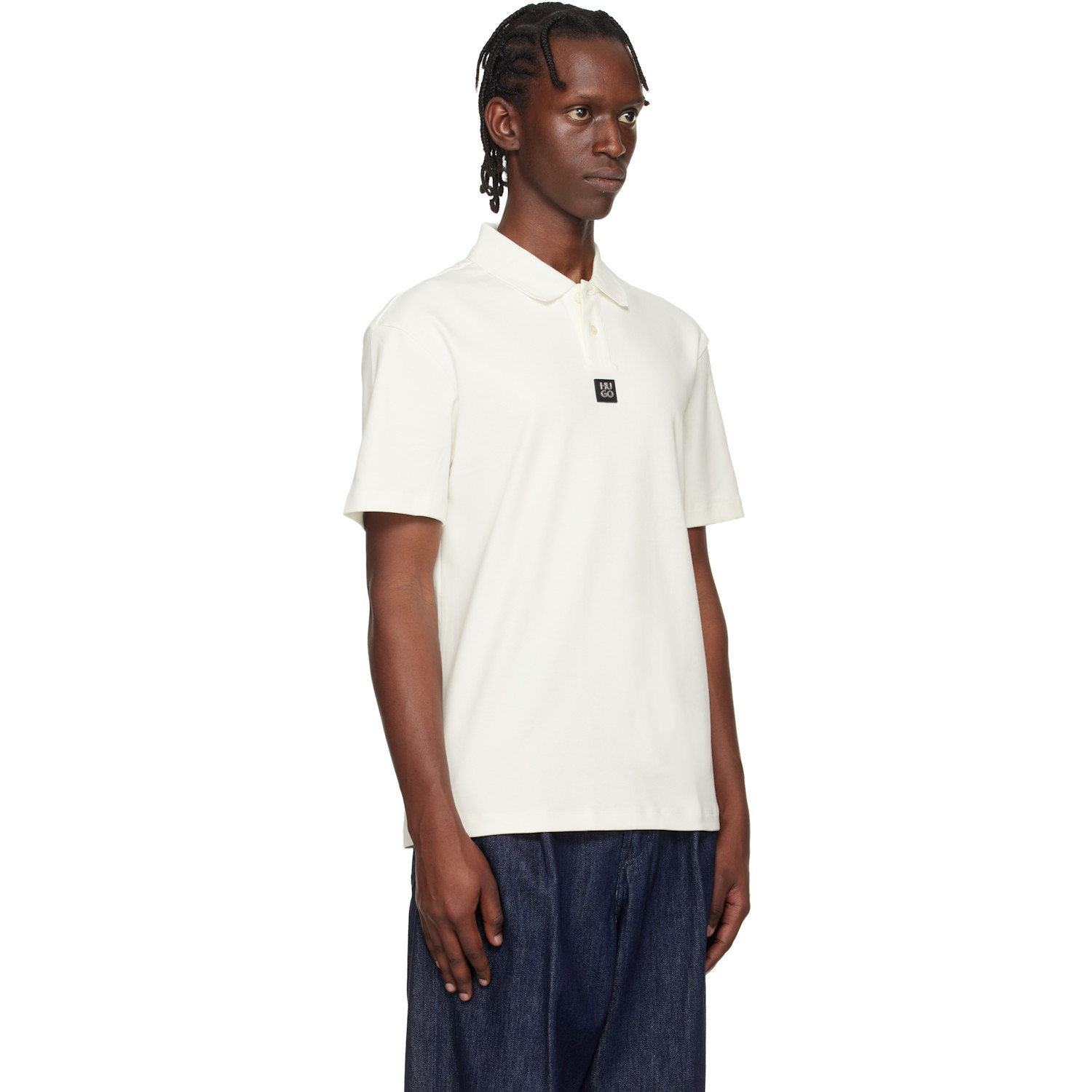  Hugo White Stacked-logo Interlock Polo 