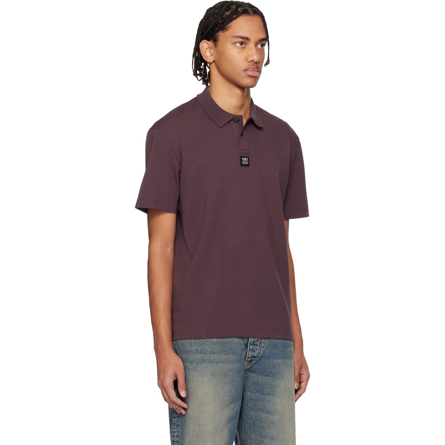  Hugo Burgundy Stacked-logo Interlock Cotton Polo 