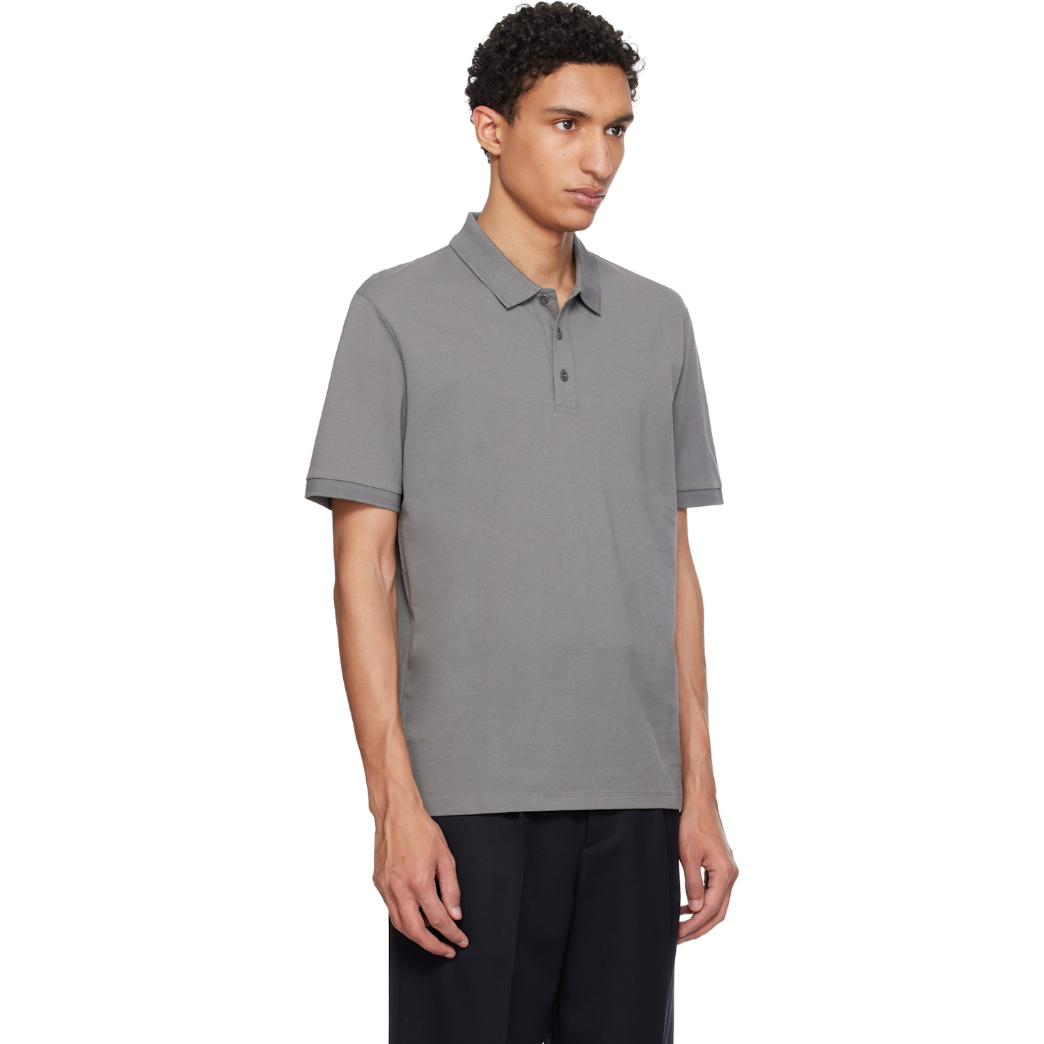  Hugo Gray Cotton Piqué Logo Polo 