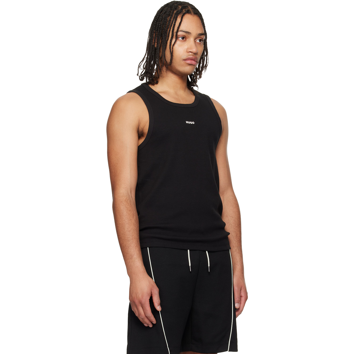  Hugo Black Contrast-logo Slim-fit Stretch Cotton Tank Top 