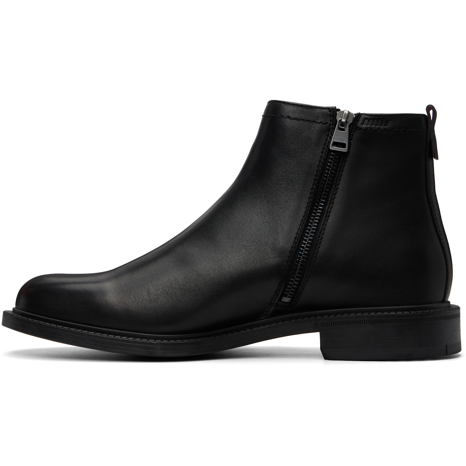  Hugo Black Leather Logo Trim Boots 