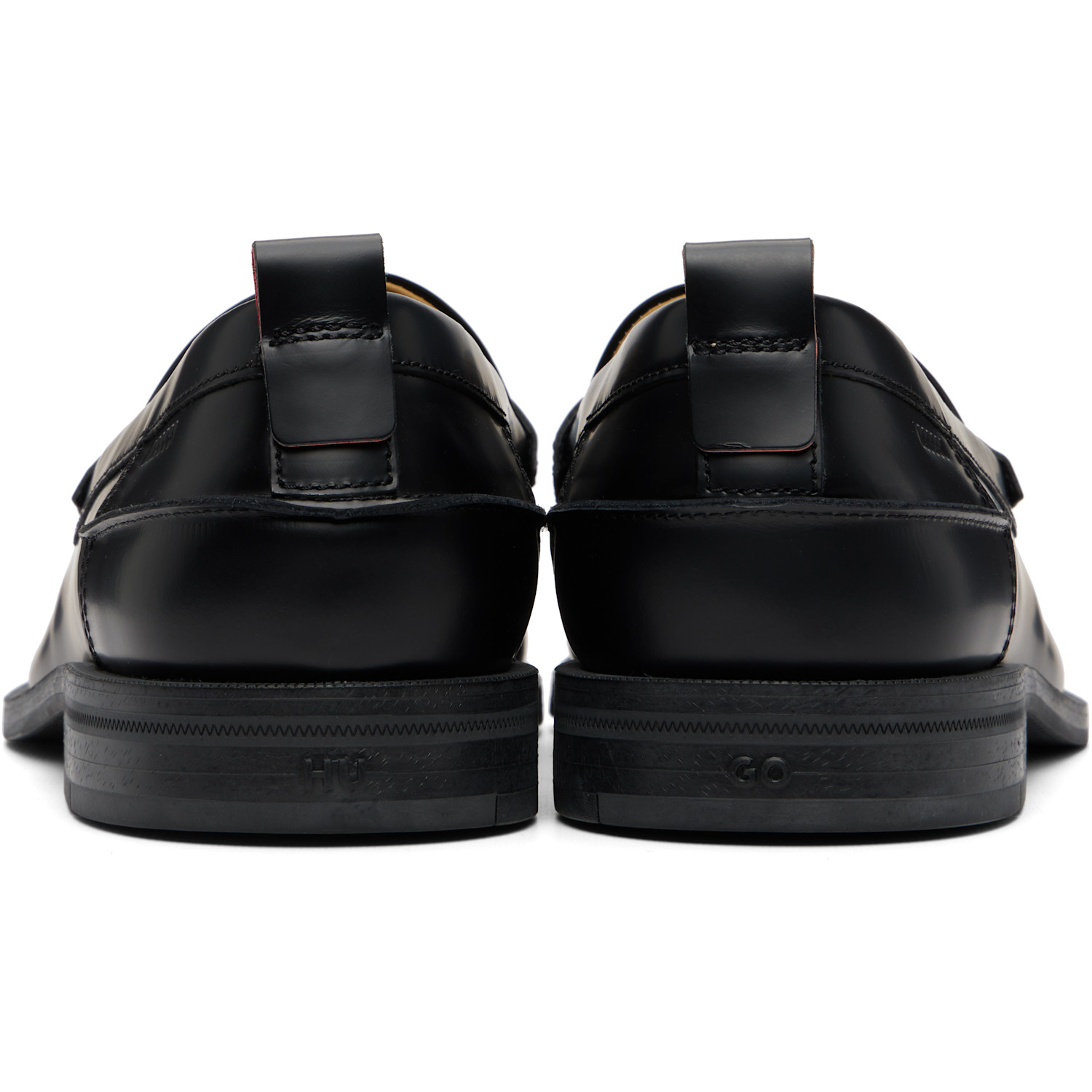  Hugo Black Leather Crocodile Vamp Loafers 