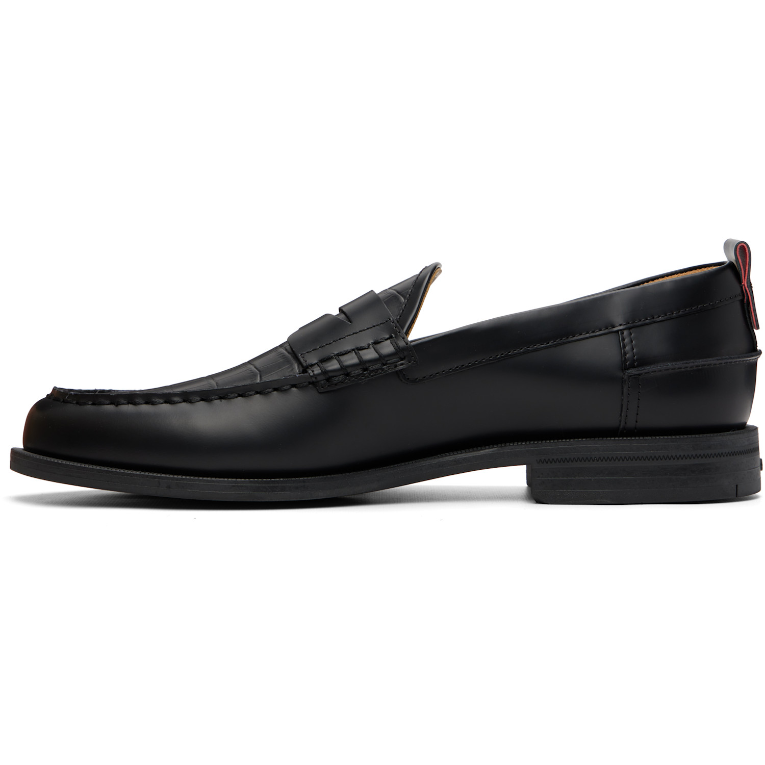  Hugo Black Leather Crocodile Vamp Loafers 