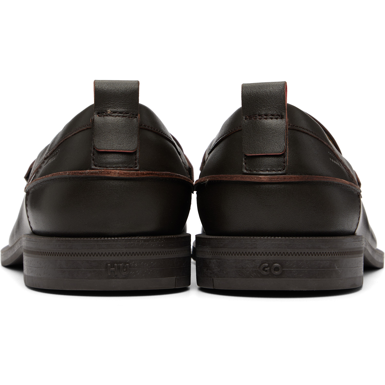  Hugo Brown Leather Penny Trim Loafers 