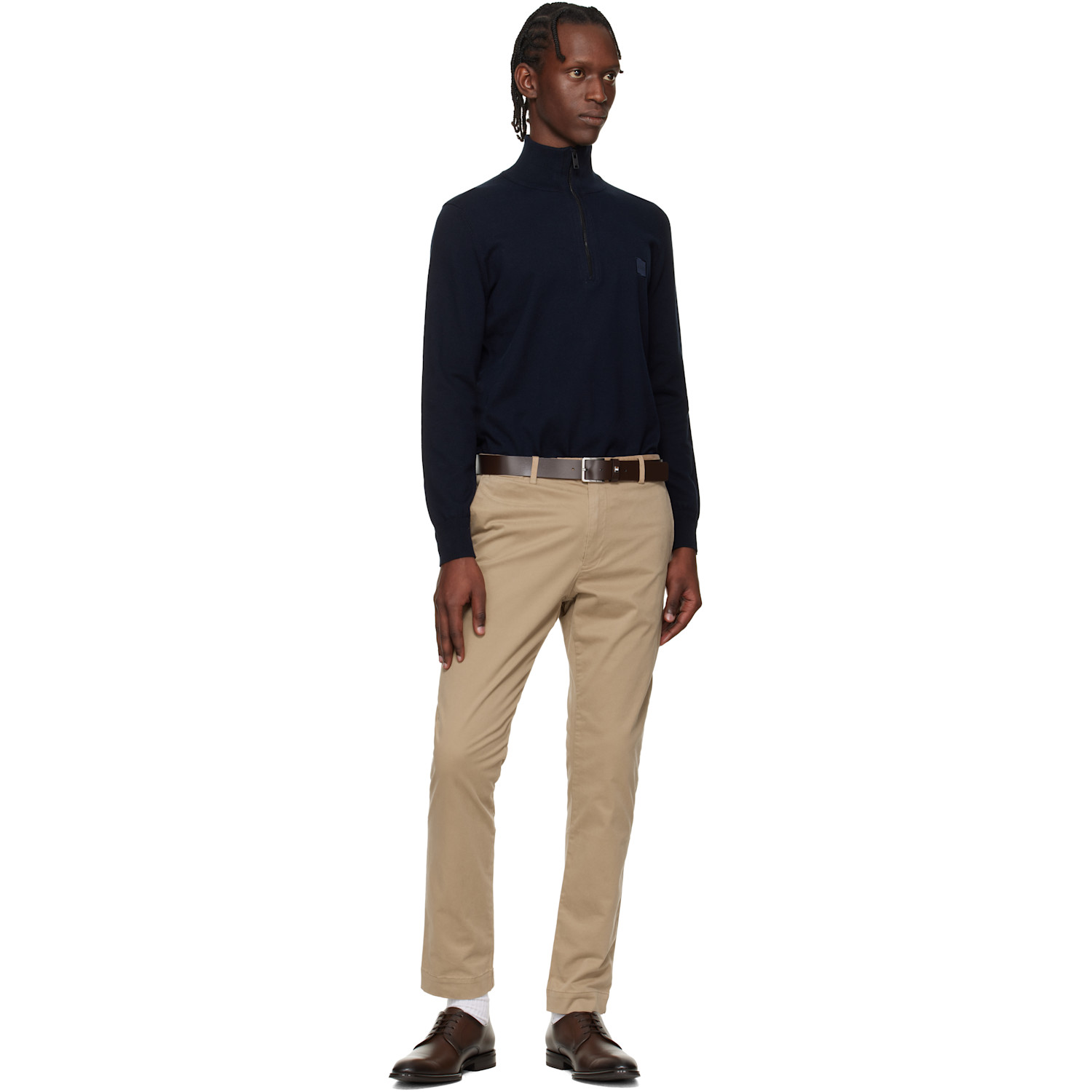  Boss Brown Signature-stripe Keeper Leather Belt 