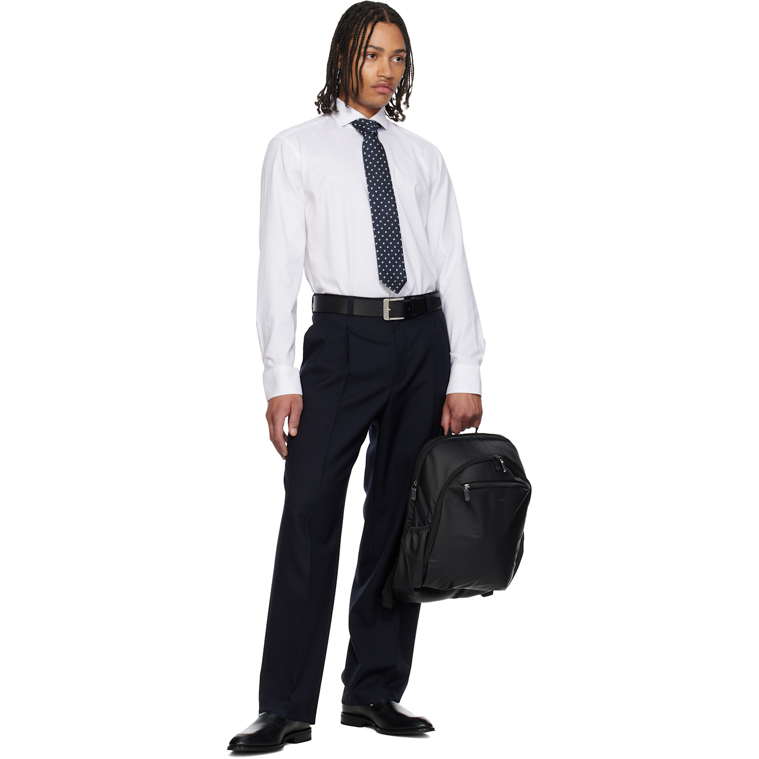  Boss Navy Jacquard-pattern Tie 