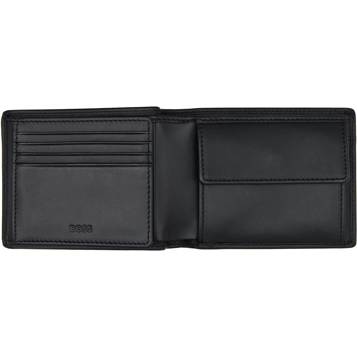  Boss Black Embossed Logo Trifold Leather Wallet 