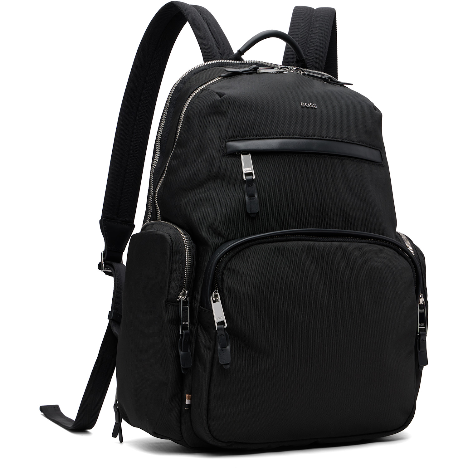  Boss Black Leather-trim Logo Lettering Backpack 