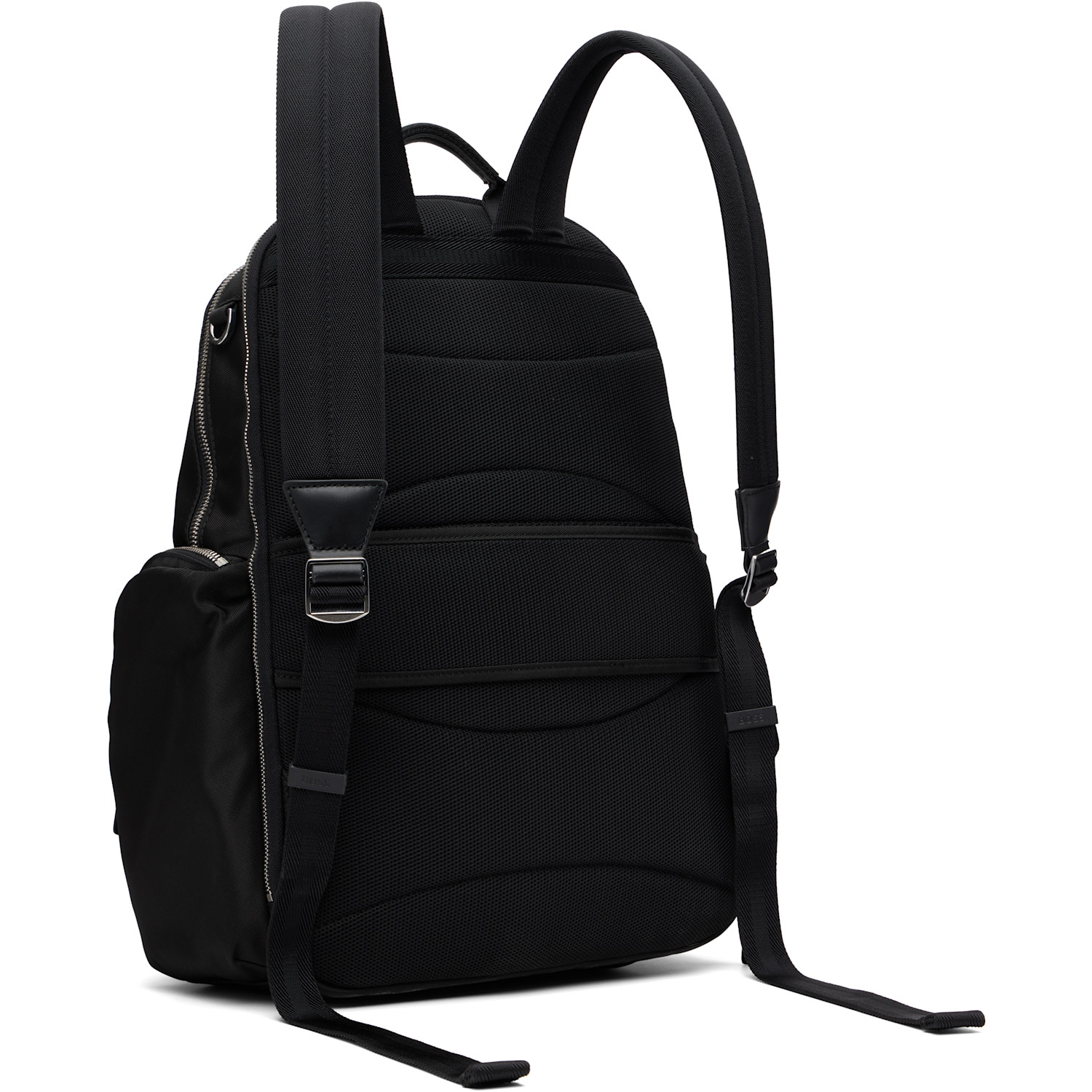  Boss Black Leather-trim Logo Lettering Backpack 