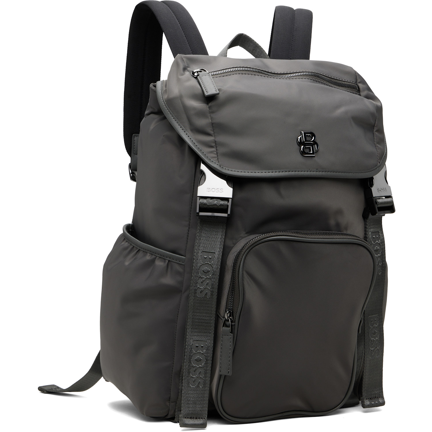  Boss Gray Double B Monogram Twill Backpack 