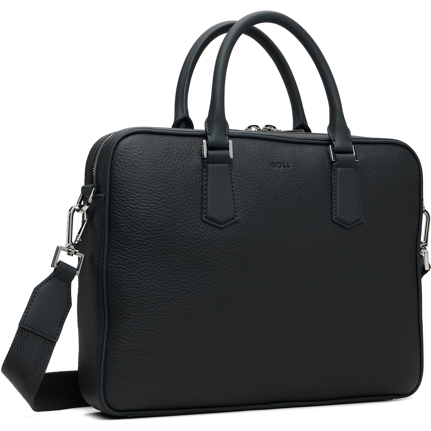  Boss Navy Italian-leather Document Briefcase 