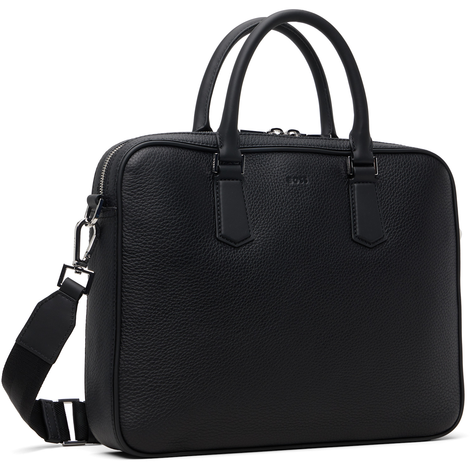  Boss Black Leather Embossed-logo Document Briefcase 