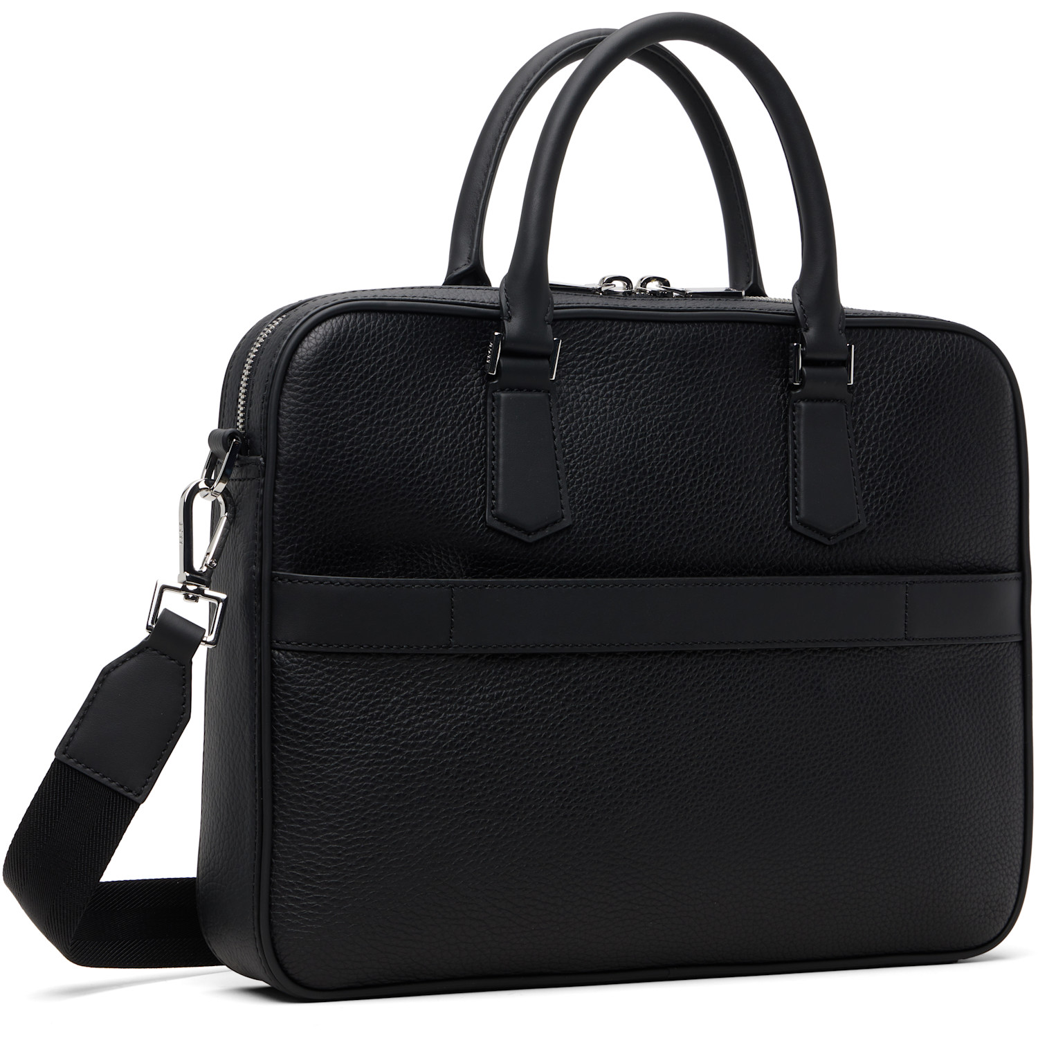  Boss Black Leather Embossed-logo Document Briefcase 