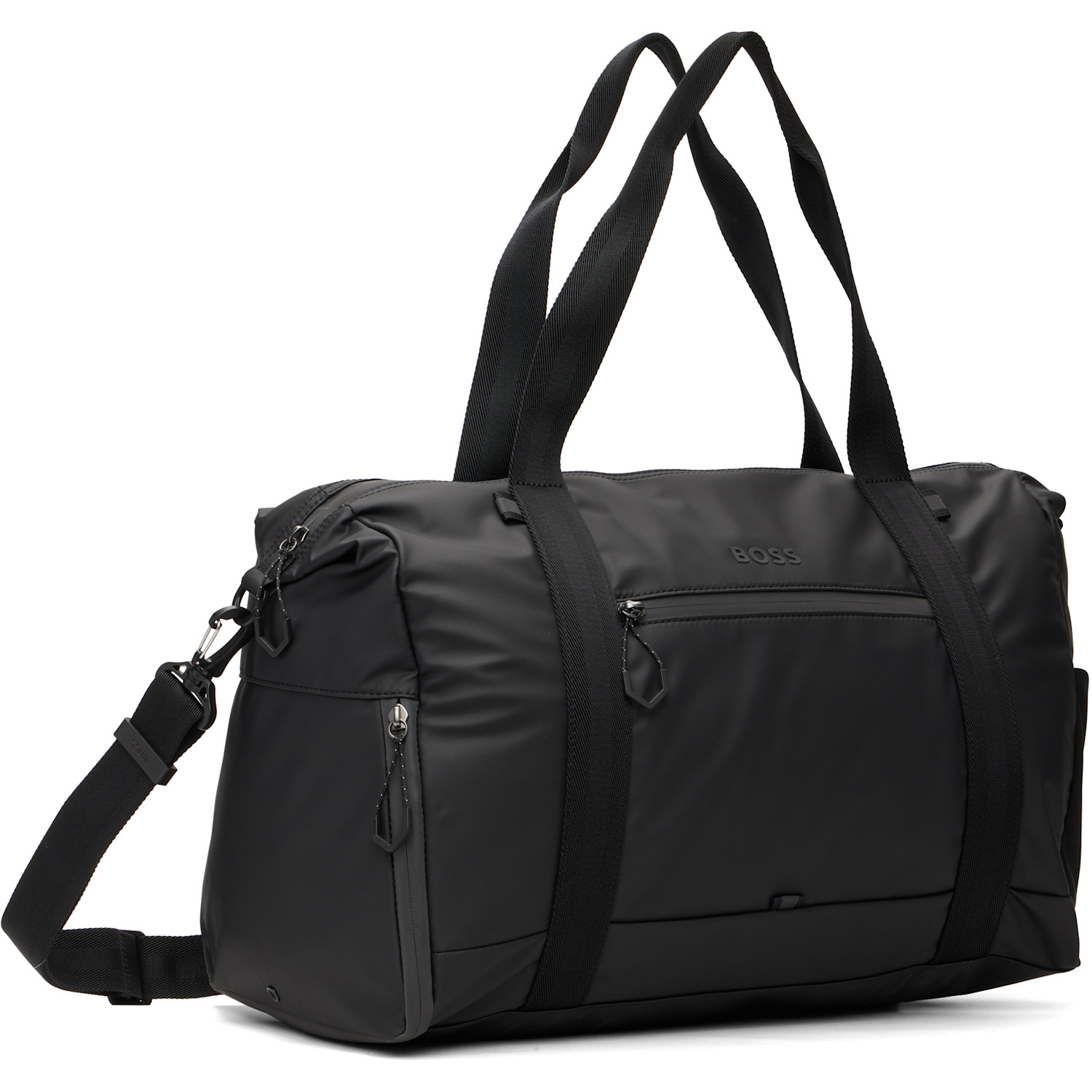  Boss Black Reflective Details Faux-leather Holdall Duffle Bag 