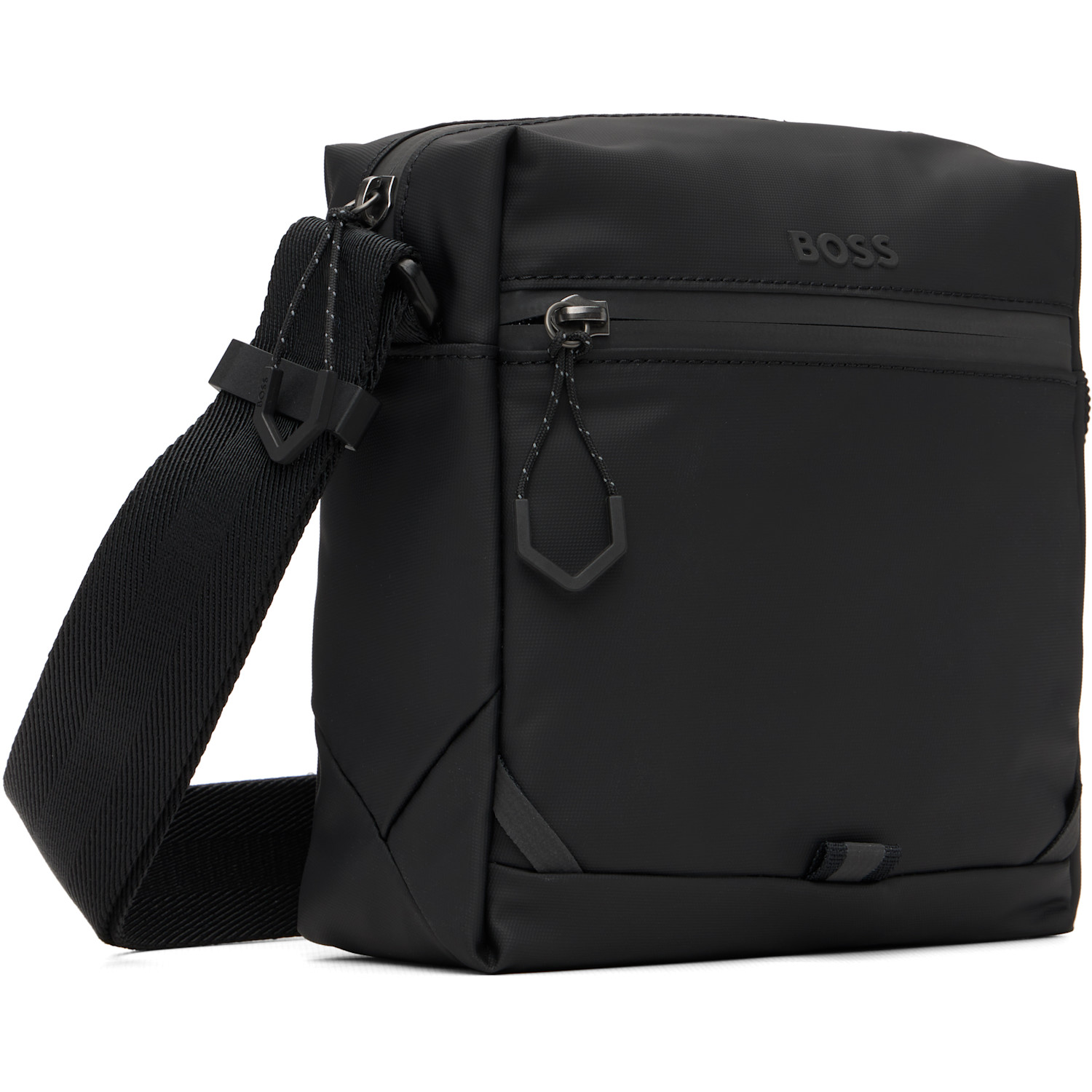  Boss Black Reflective Details Faux-leather Reporter Bag 