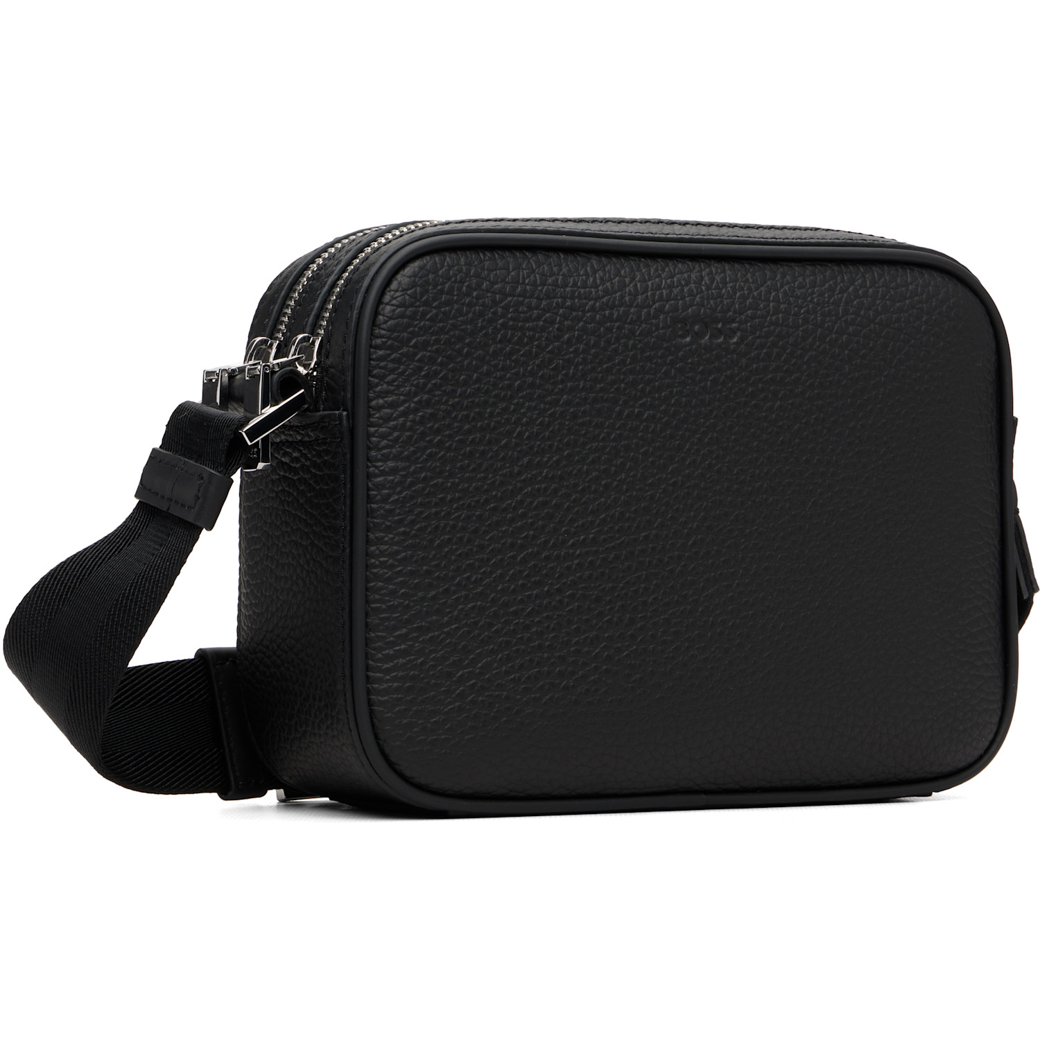  Boss Black Embossed Logo Leather Crossbody Bag 