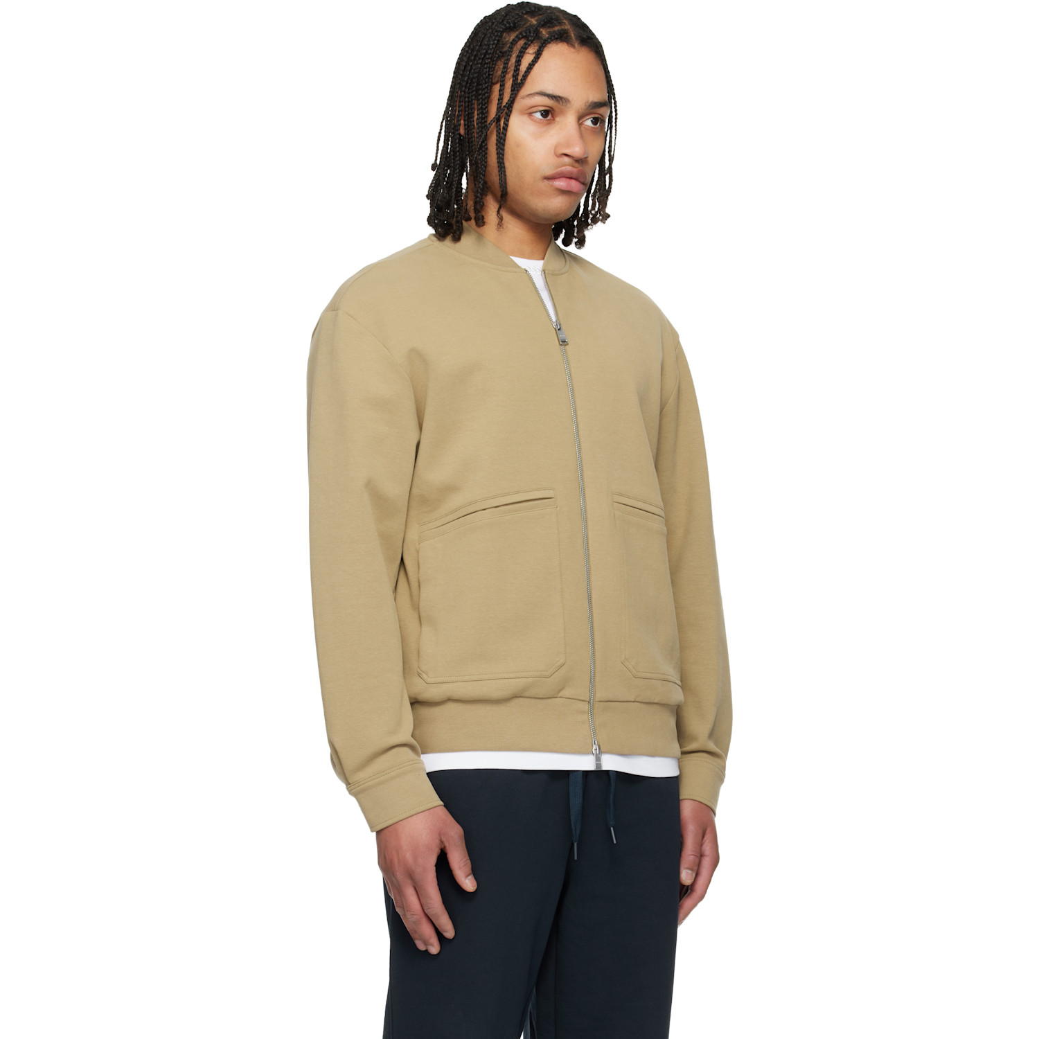  Boss Beige Zip-up Peach Cotton Blend Bomber Jacket 