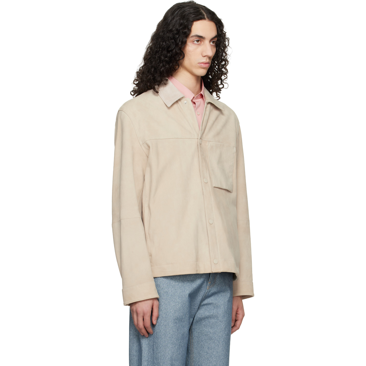  Boss Beige Snap Closure Suede Jacket 