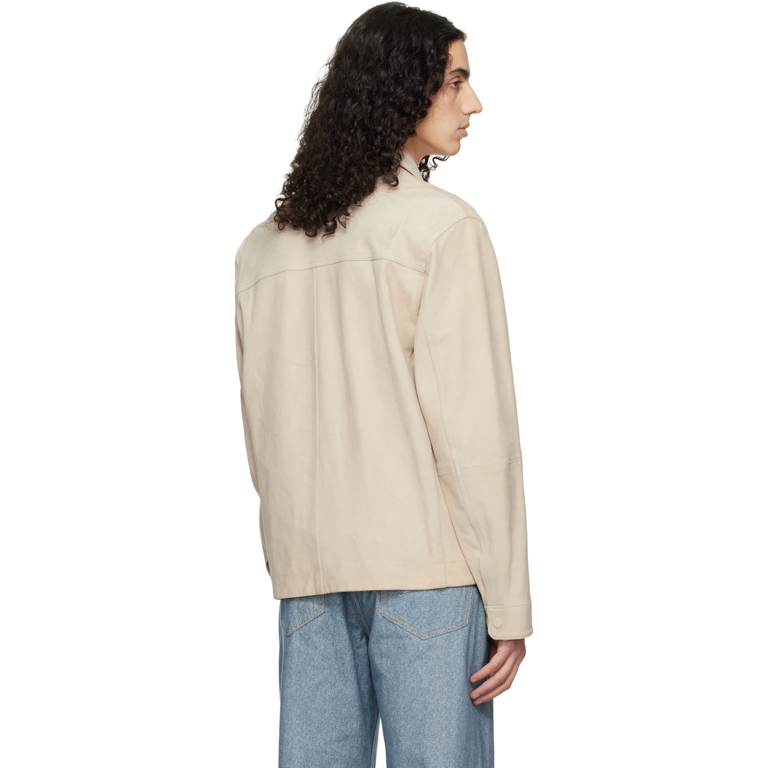  Boss Beige Snap Closure Suede Jacket 