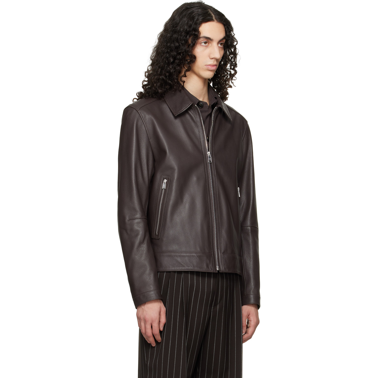  Boss Brown Regular Fit Leather Jacket 