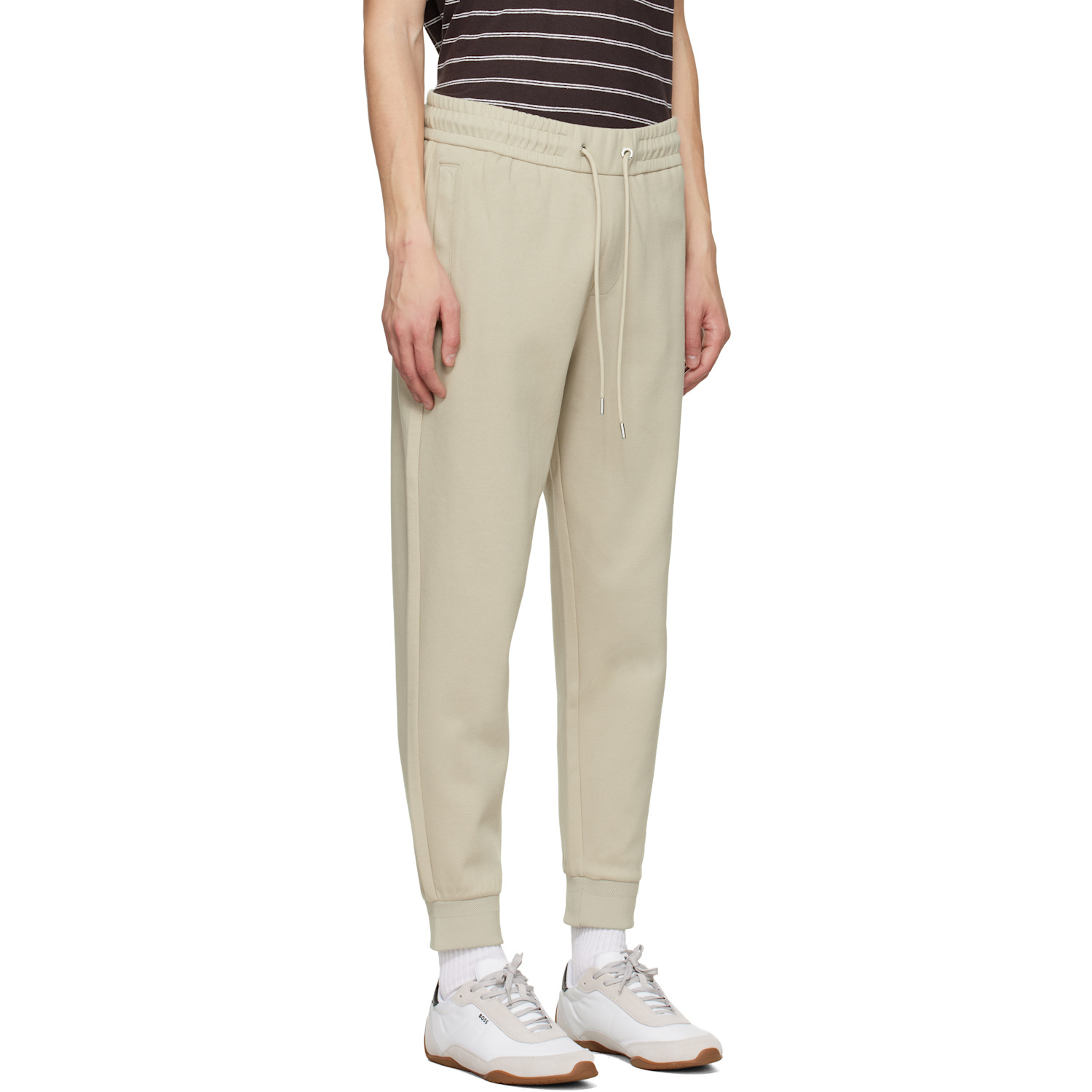  Boss Beige Stretch-cotton Cuffed Hems Track Pants 