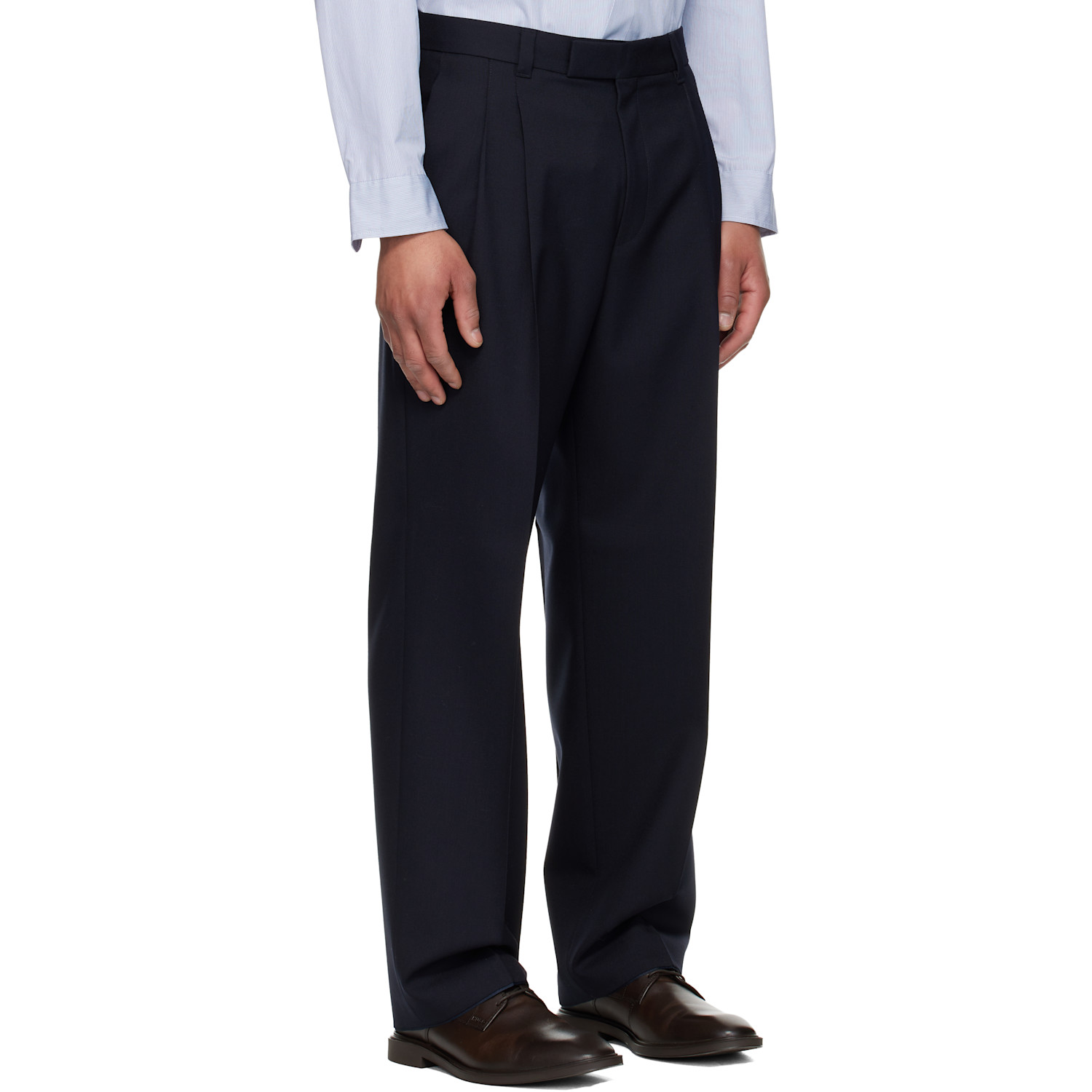  Boss Navy Tapered-fit Melange Virgin Wool Trousers 