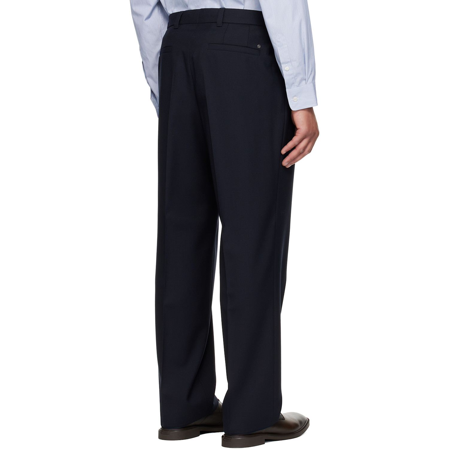  Boss Navy Tapered-fit Melange Virgin Wool Trousers 