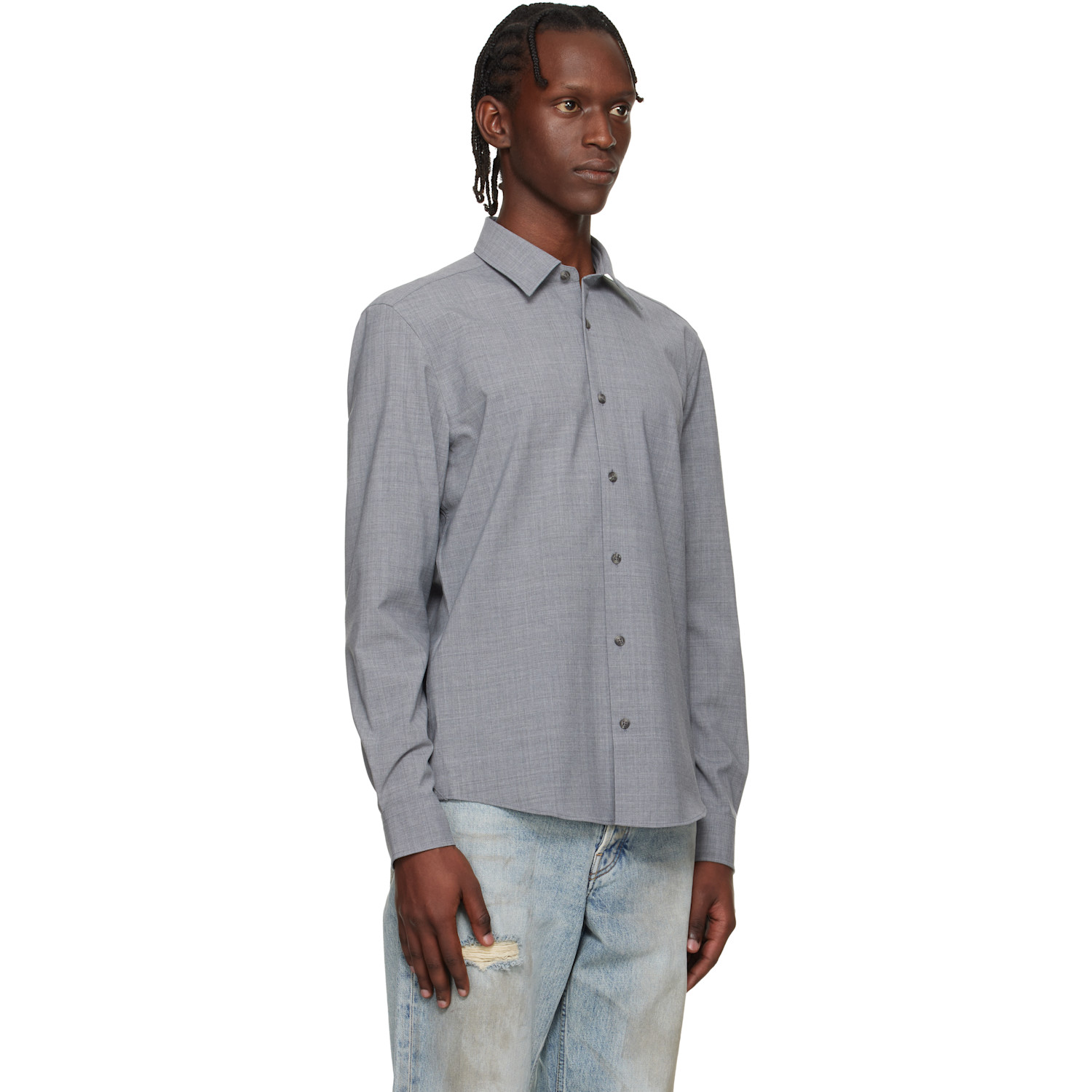  Boss Gray Virgin Wool Shirt 