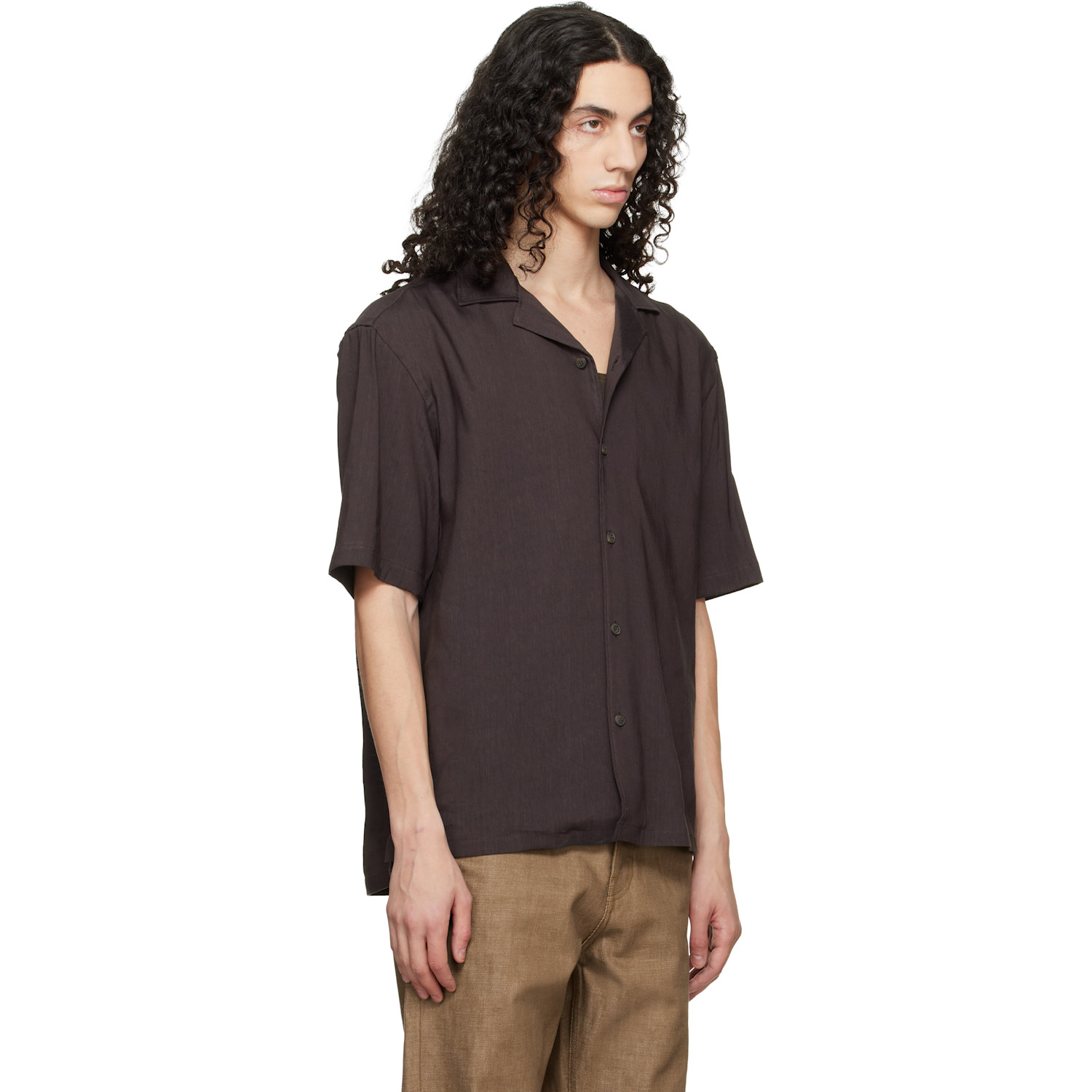  Boss Brown Short-sleeve Linen Shirt 