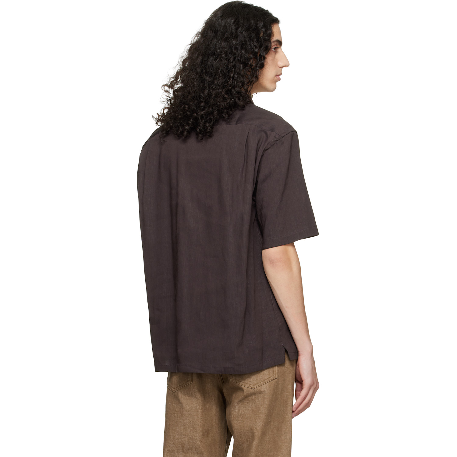  Boss Brown Short-sleeve Linen Shirt 