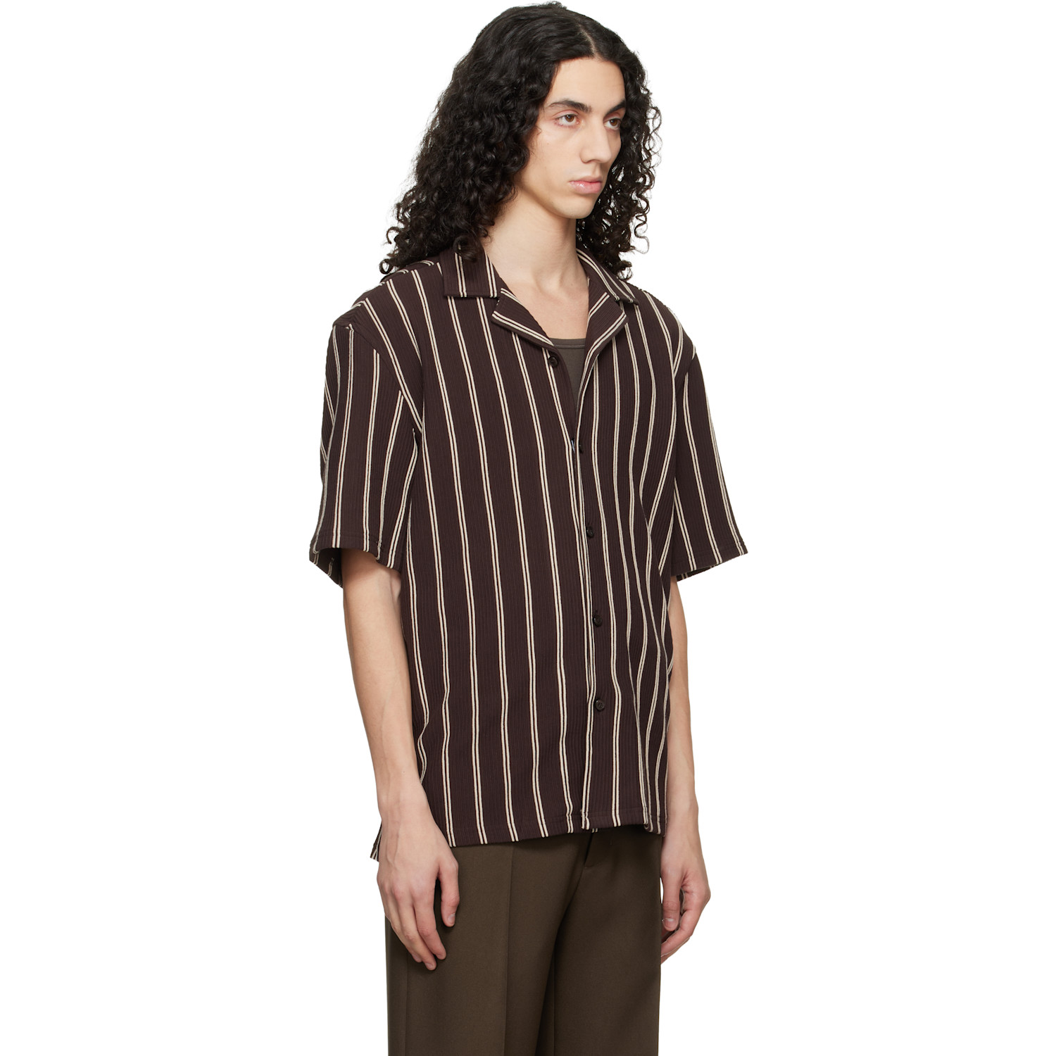  Boss Brown Striped Relaxed-fit Stretch Cotton Shirt 