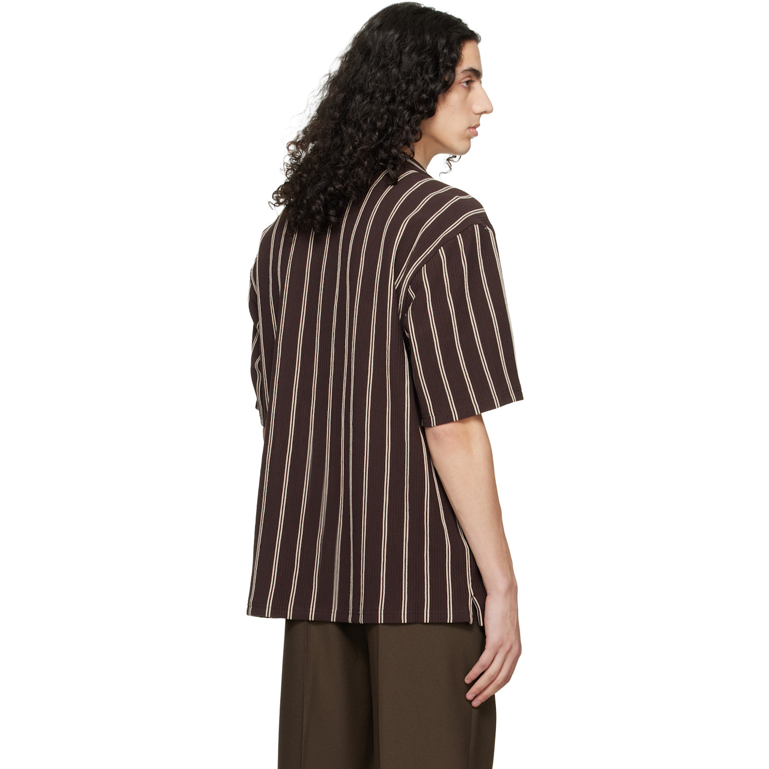  Boss Brown Striped Relaxed-fit Stretch Cotton Shirt 