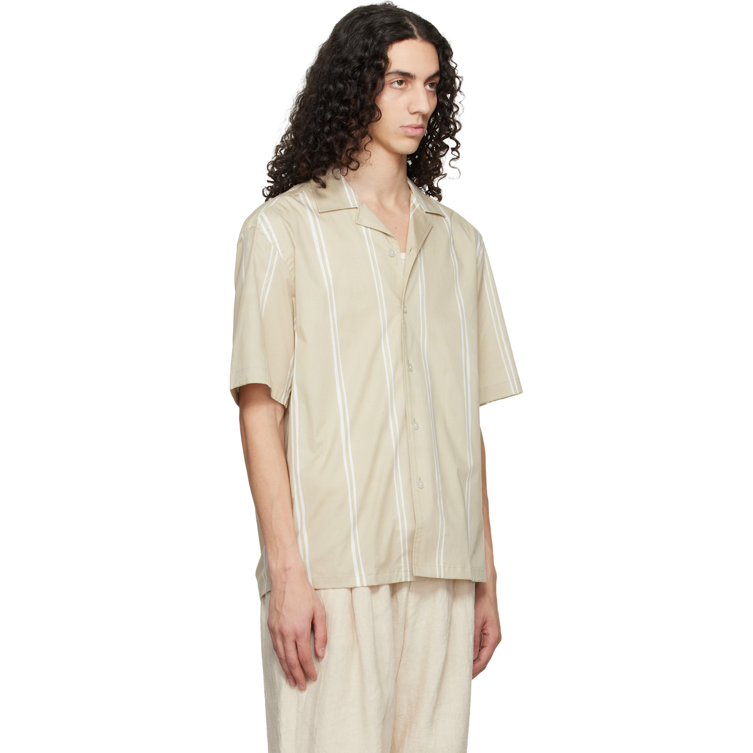  Boss Beige Striped Relaxed-fit Stretch Cotton Shirt 