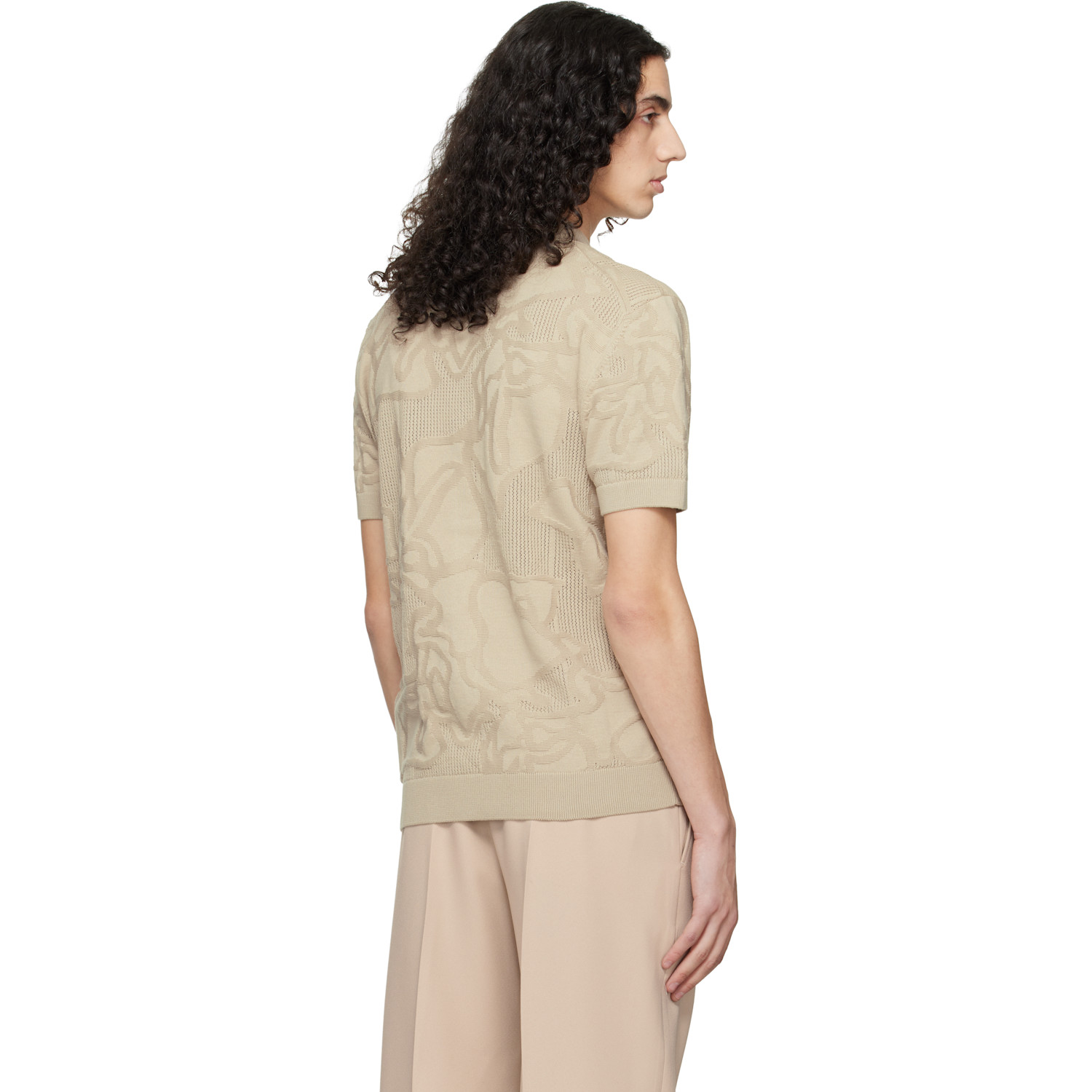  Boss Beige Knit Cotton Jacquard Shirt 