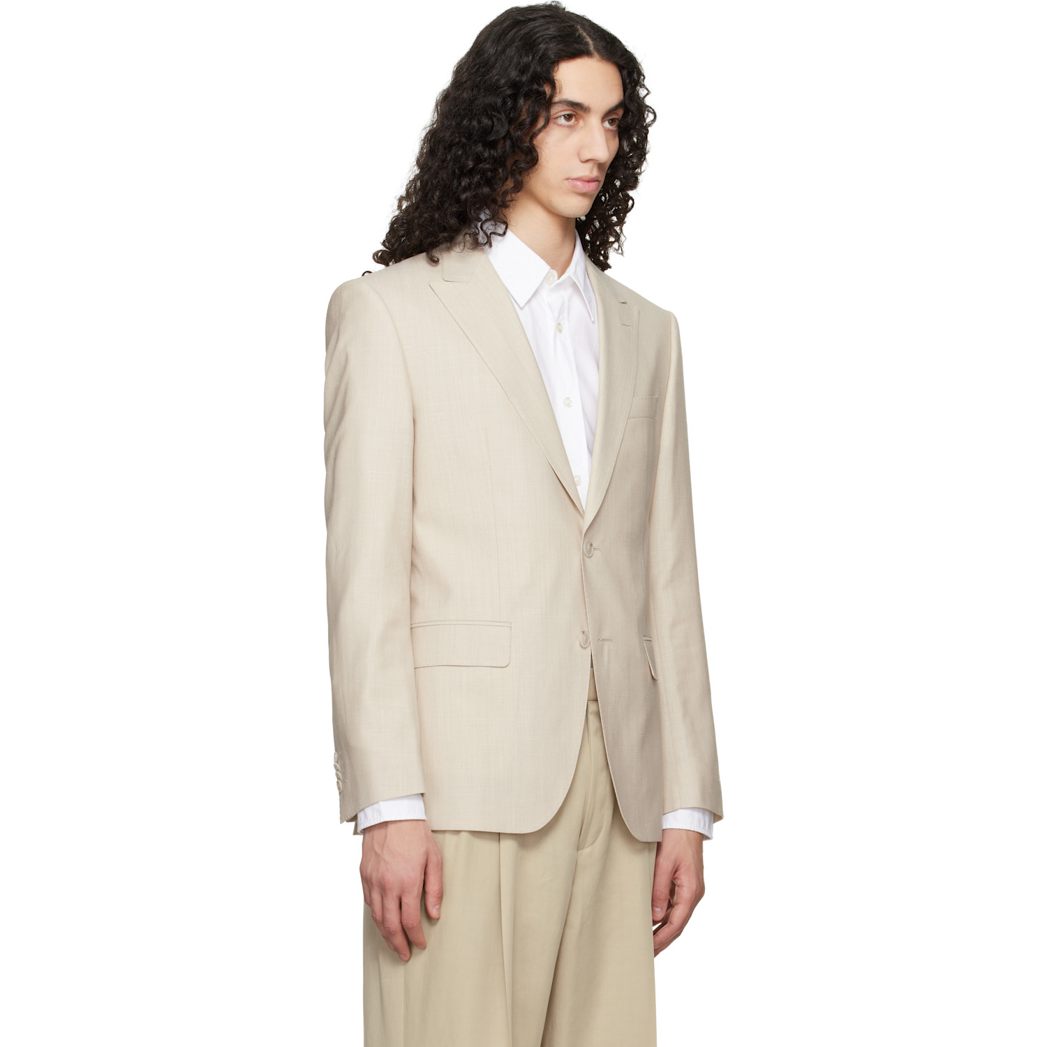  Boss Beige Slim-fit Wool Silk & Linen Blazer 