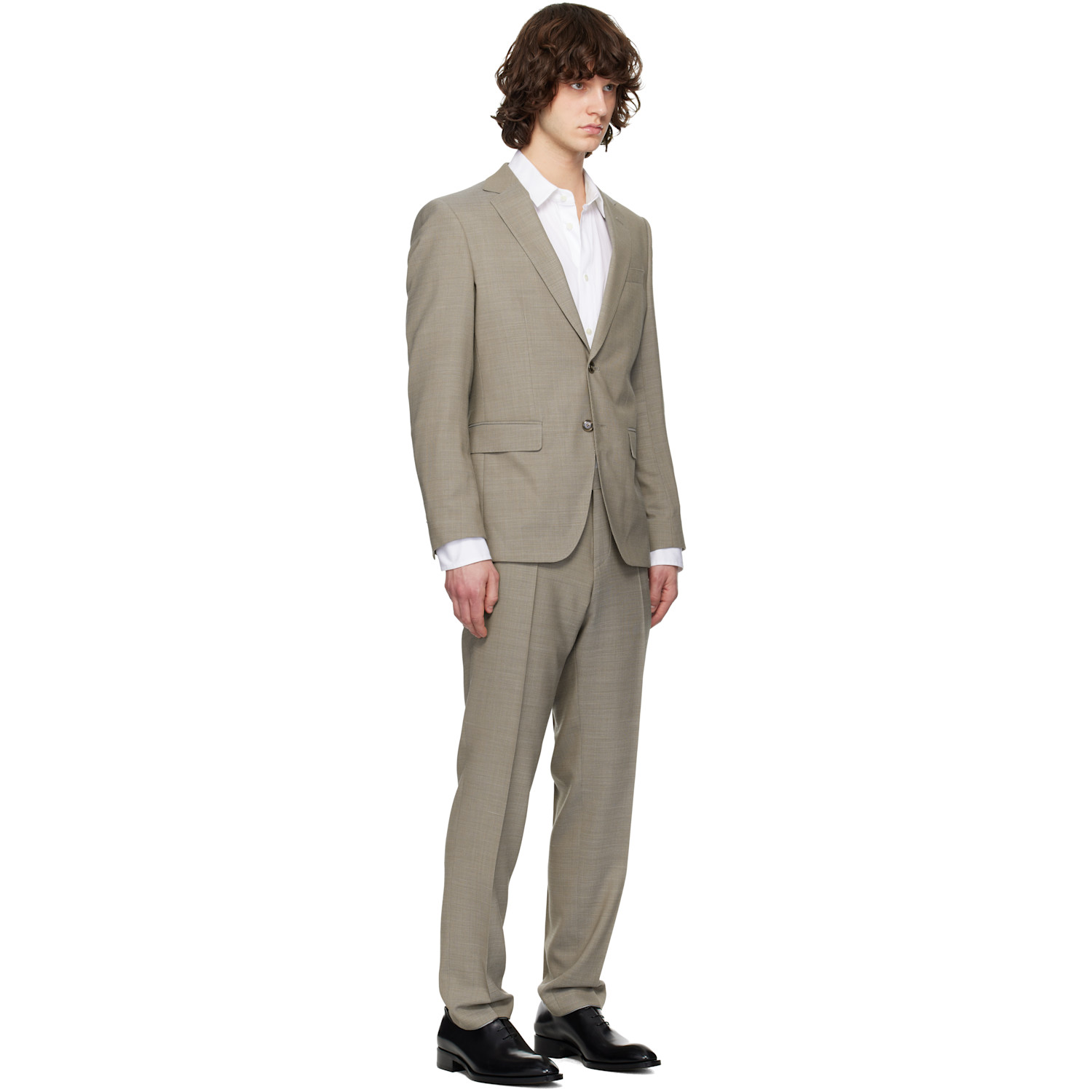  Boss Beige Micro-patterned Slim-fit Suit 