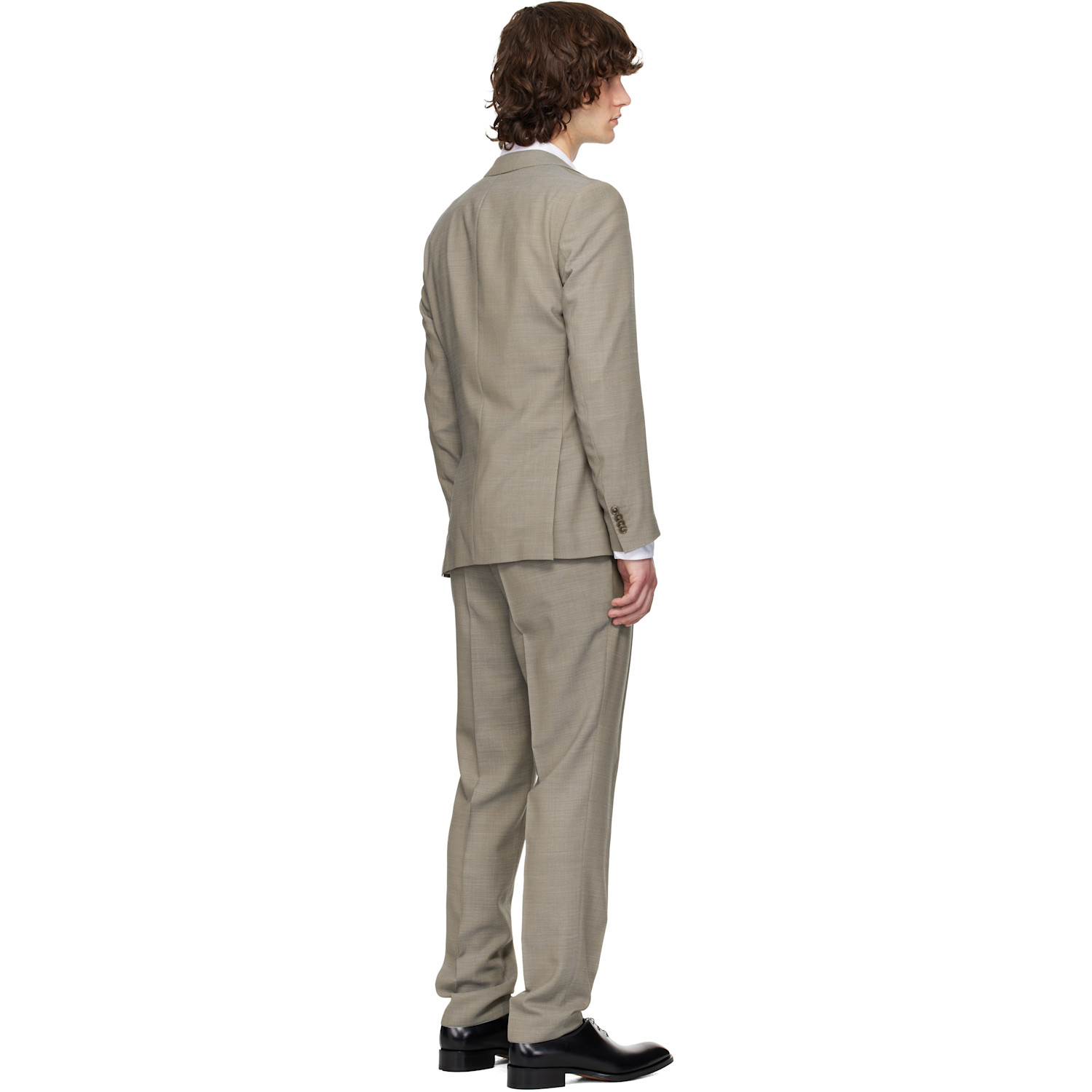  Boss Beige Micro-patterned Slim-fit Suit 