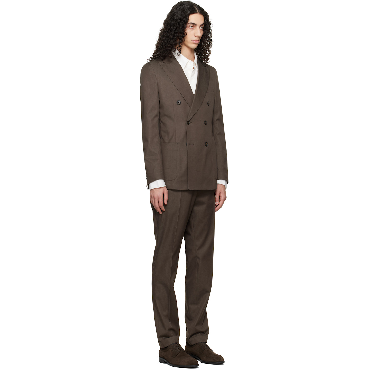  Boss Brown Two-piece Slim-fit Stretch Cotton Suit 