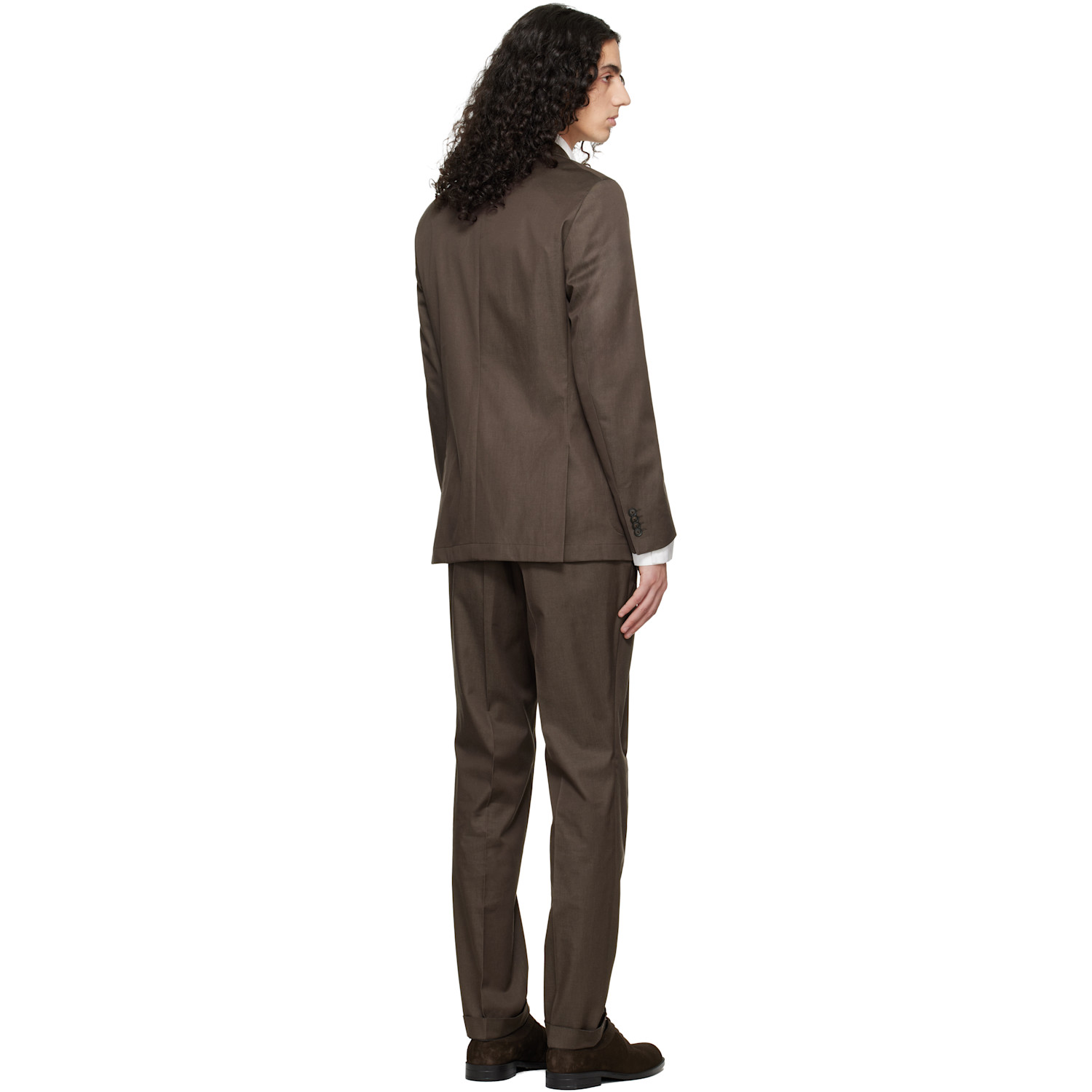  Boss Brown Two-piece Slim-fit Stretch Cotton Suit 